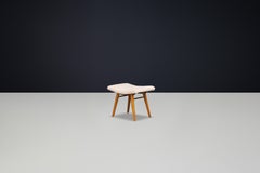 Mid-Century Modern Beechwood Stool & New Teddy Upholstery Czechoslovakia 1960s