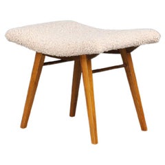 Mid-Century Modern Beechwood Stool & New Teddy Upholstery Czechoslovakia 1960s
