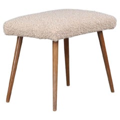 Mid-Century Modern Beechwood Stool with New Teddy Upholstery, CZ 1960s