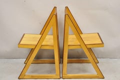 Mid Century Modern Beechwood Walnut "Right Angle" Triangle A Frame Chair - Pair