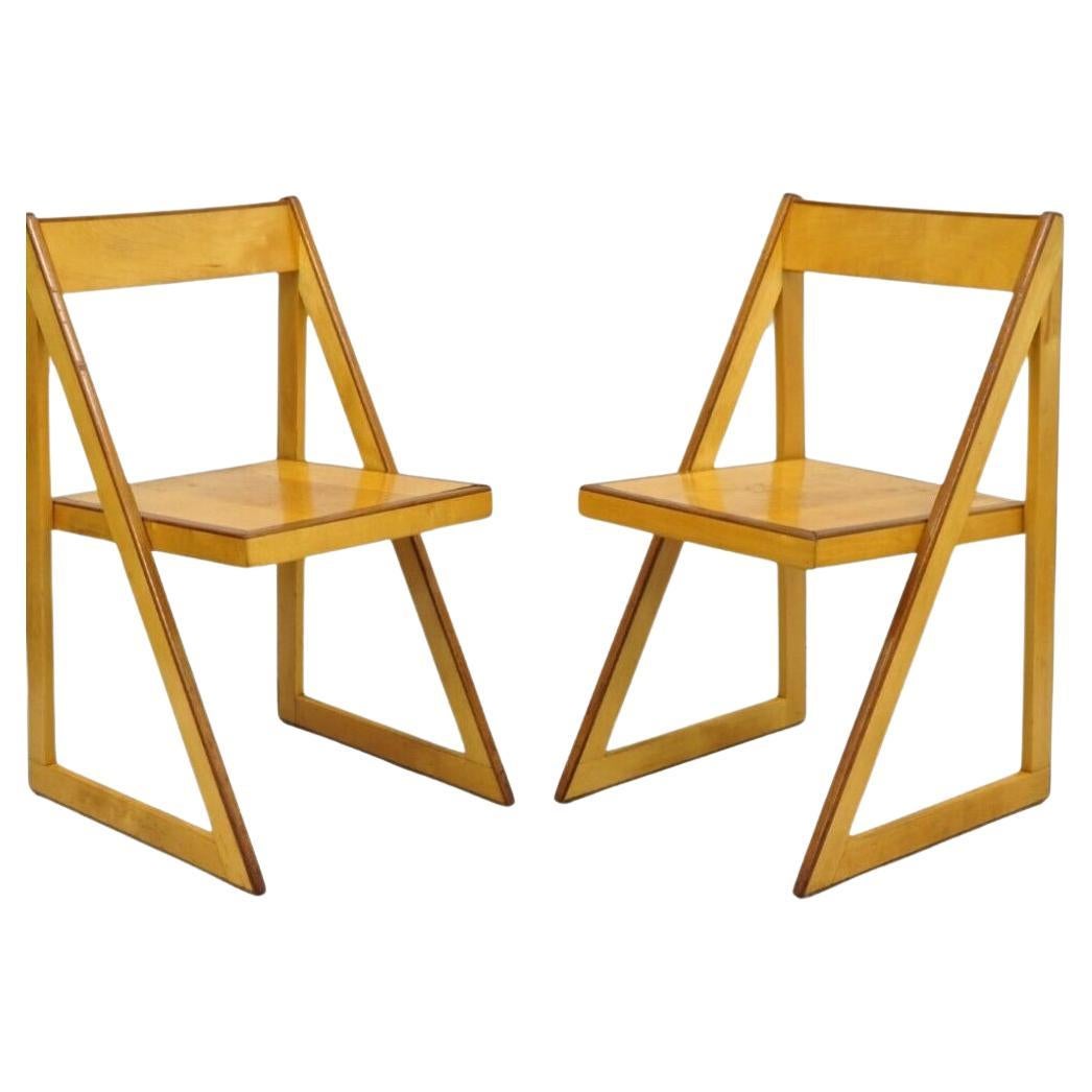 Mid Century Modern Beechwood Walnut "Right Angle" Triangle A Frame Chair - Pair For Sale