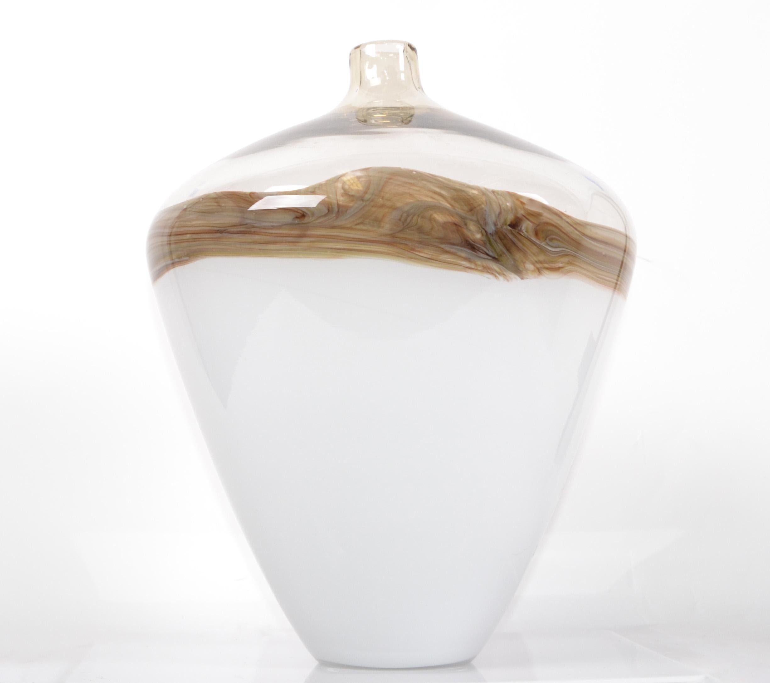 Italian Mid-Century Modern Beige & Brown Urn Shaped Murano Art Glass Vase, Italy, 1979