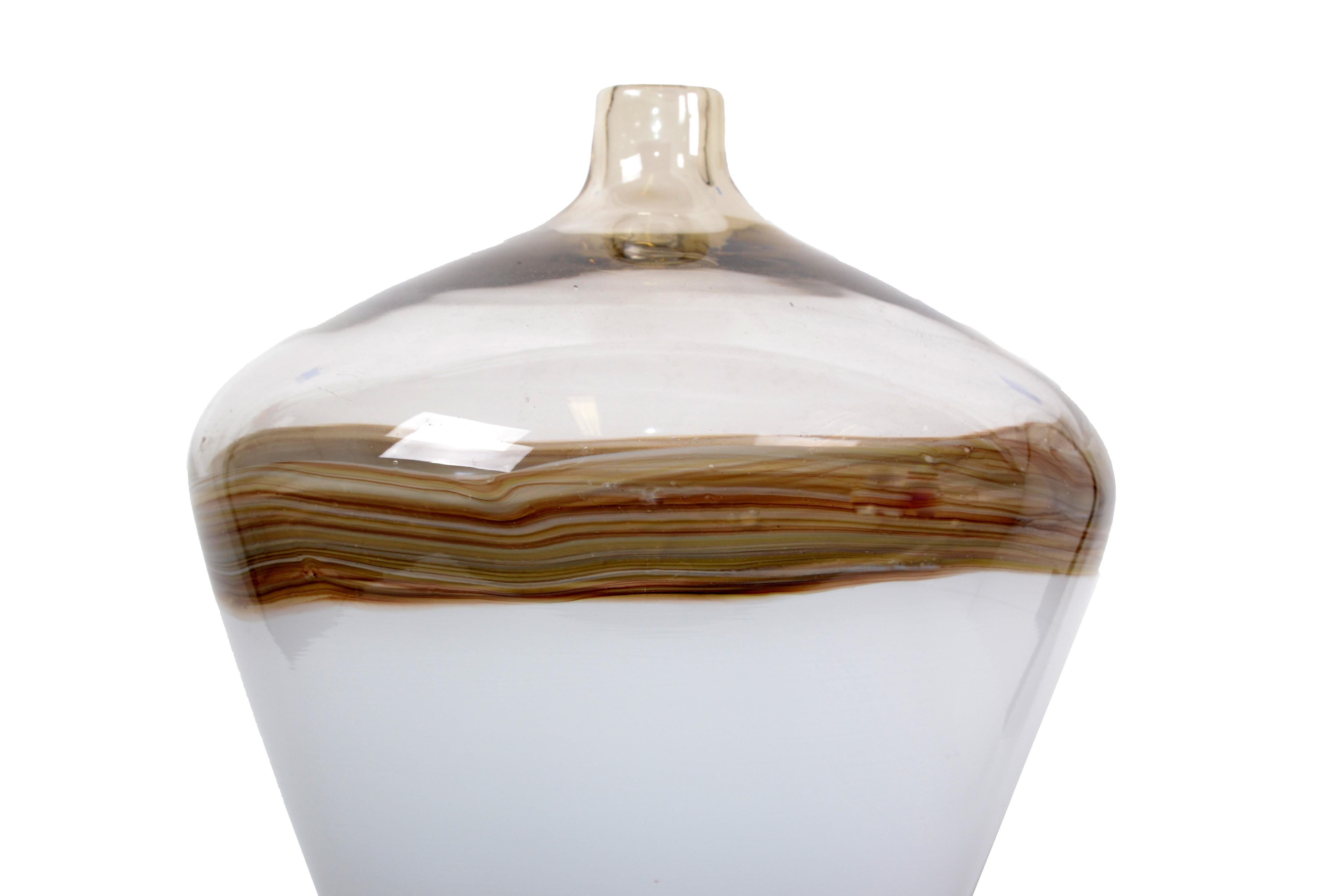 Hand-Crafted Mid-Century Modern Beige & Brown Urn Shaped Murano Art Glass Vase, Italy, 1979