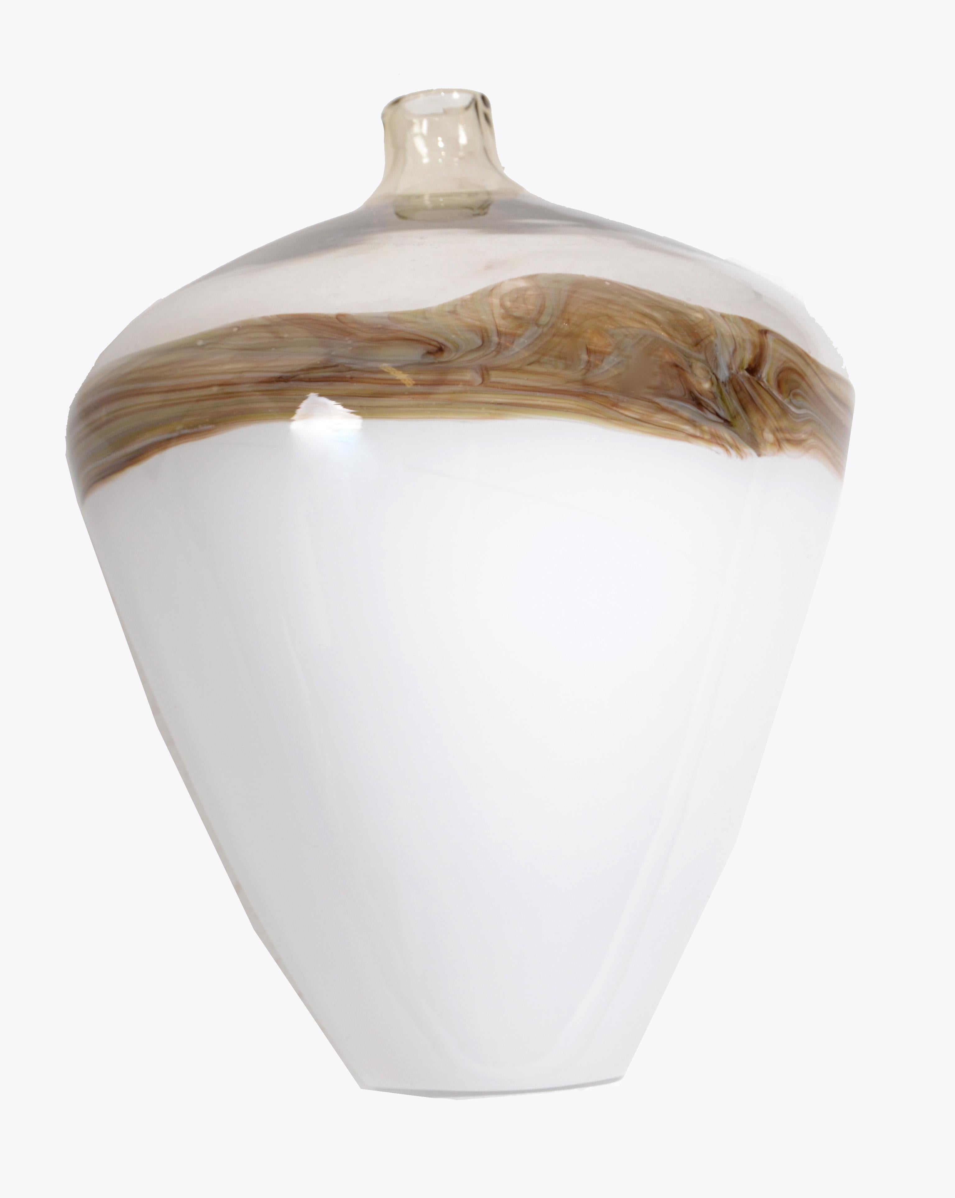 20th Century Mid-Century Modern Beige & Brown Urn Shaped Murano Art Glass Vase, Italy, 1979