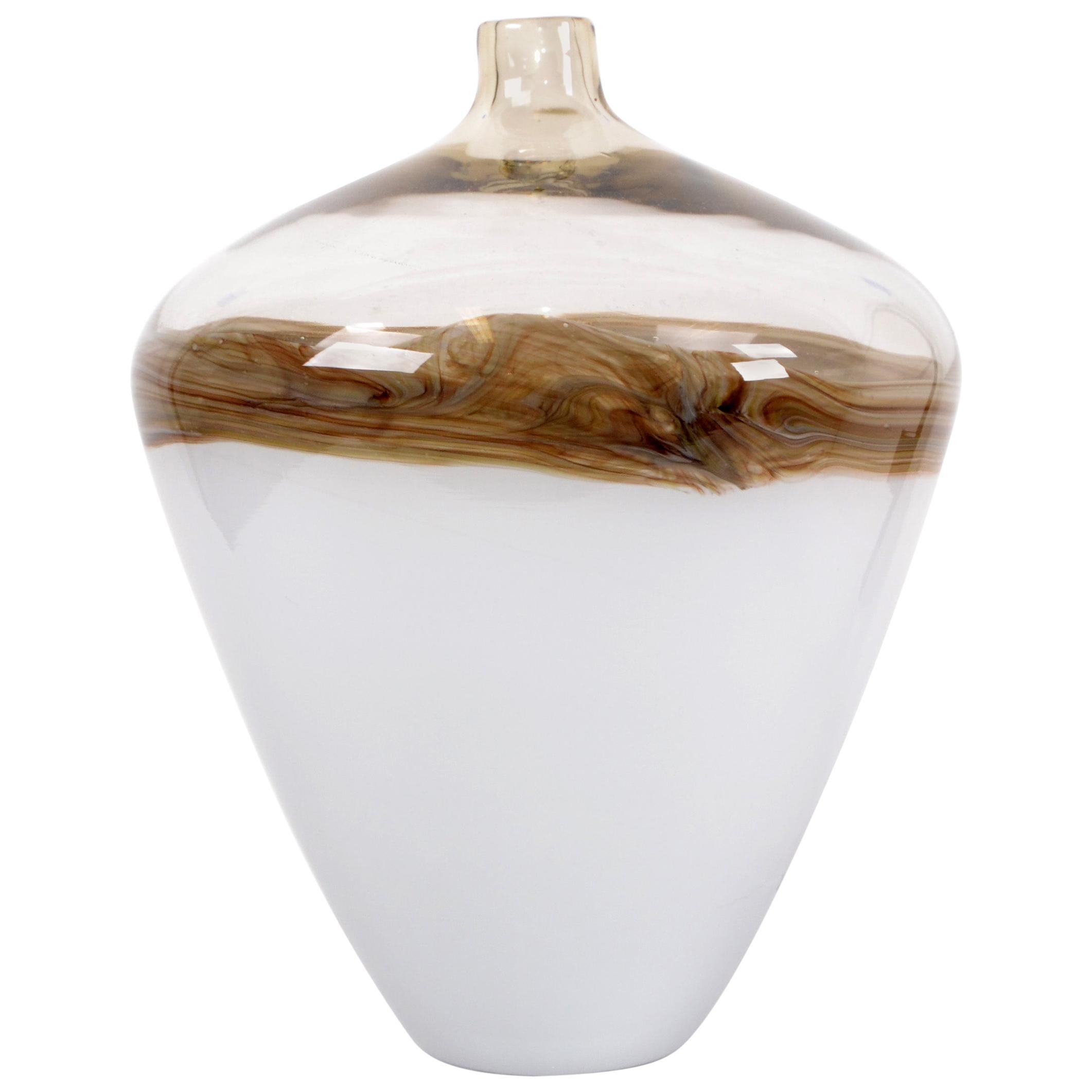 Mid-Century Modern Beige & Brown Urn Shaped Murano Art Glass Vase, Italy, 1979