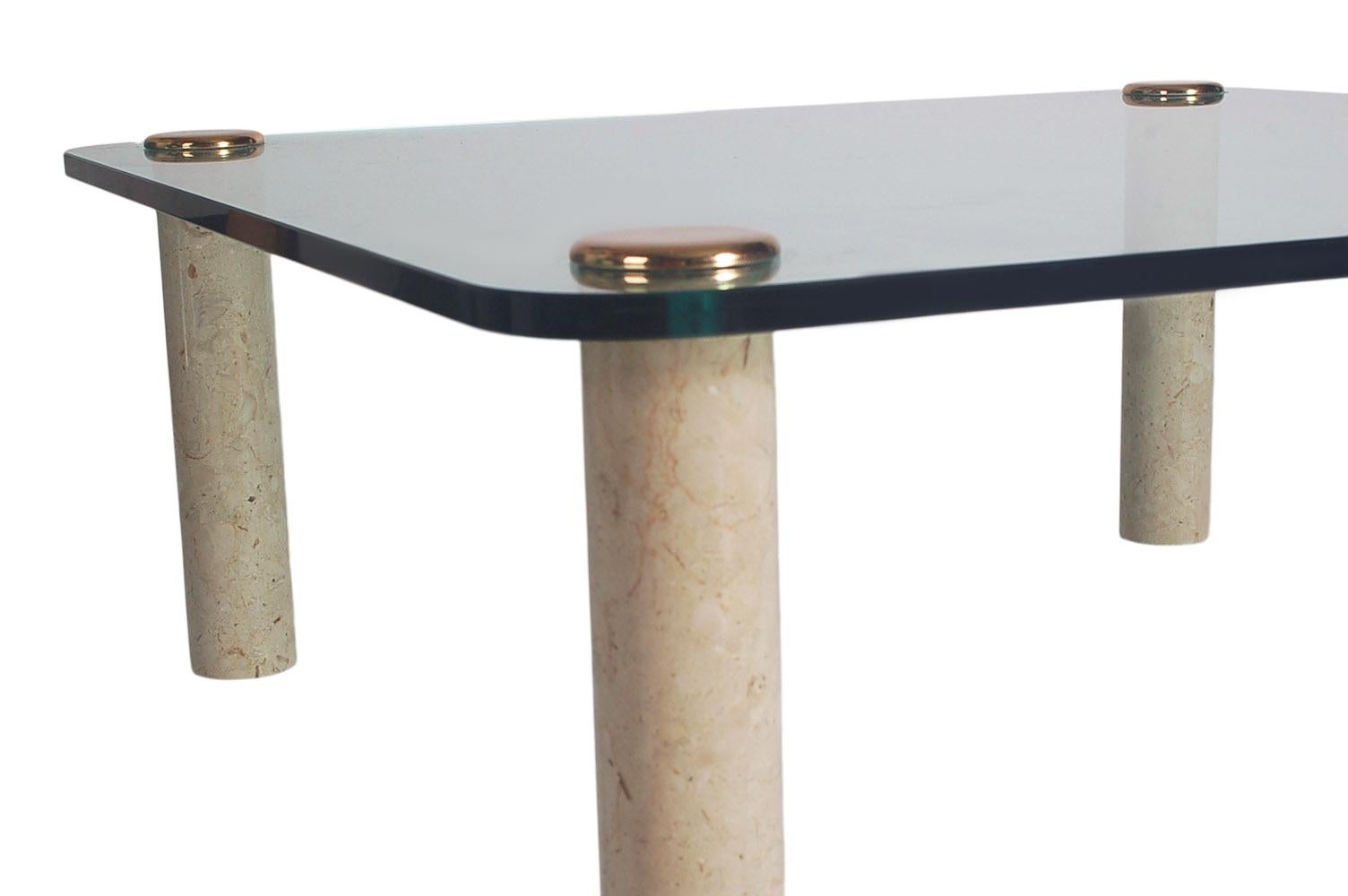 Late 20th Century Mid Century Modern Beige Marble, Glass & Brass Cocktail Table by Leon Rosen For Sale