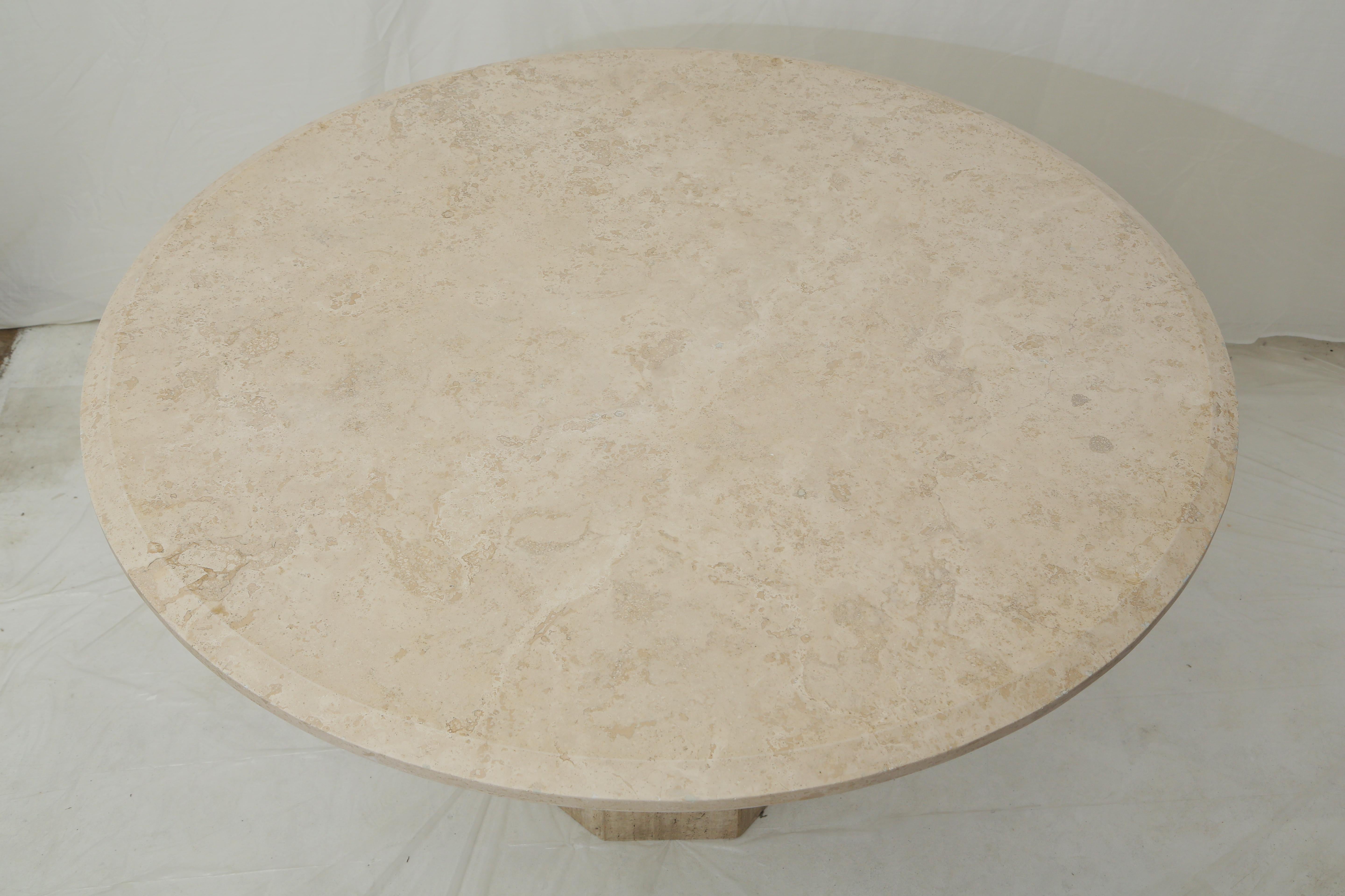 20th Century Mid-Century Modern Beige Travertine Round Dining Table, Center Table or Gueridon
