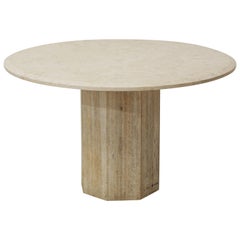 Mid-Century Modern Beige Travertine Round Dining Table, Center Table or Gueridon