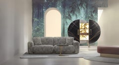 Mid-Century Modern Beijinho Sofa, Beige Jacquard, Leather, Handmade Greenapple