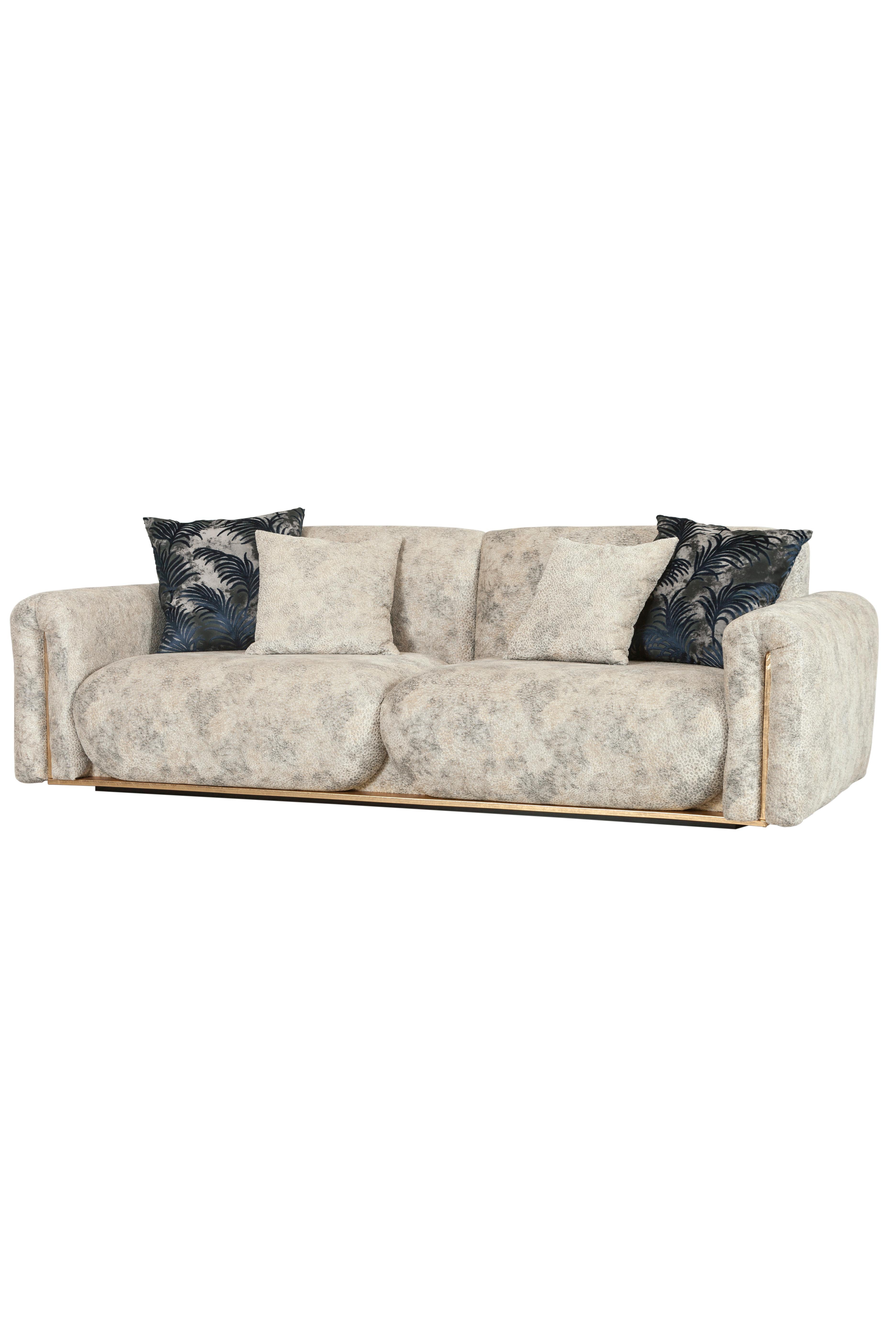 Portoghese Divano Beijinho di metà secolo, Jacquard beige, pelle, fatto a mano Greenapple in vendita