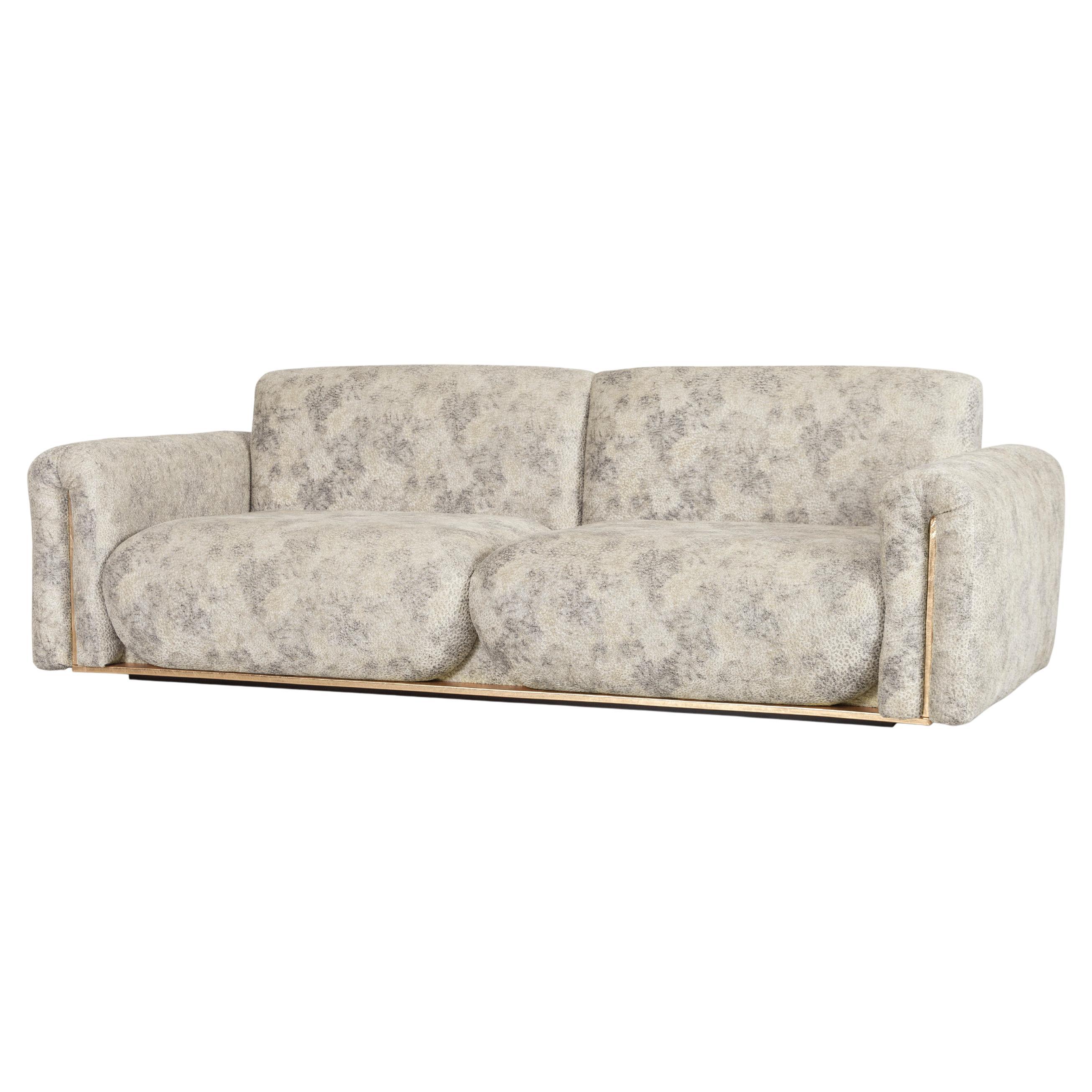 The Moderns Modern Beijinho Sofa, Beige Jacquard, Leather, Handmade Greenapple