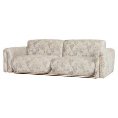 Mid-Century Modern Beijinho Sofa, Beige Jacquard, Leather, Handmade Greenapple