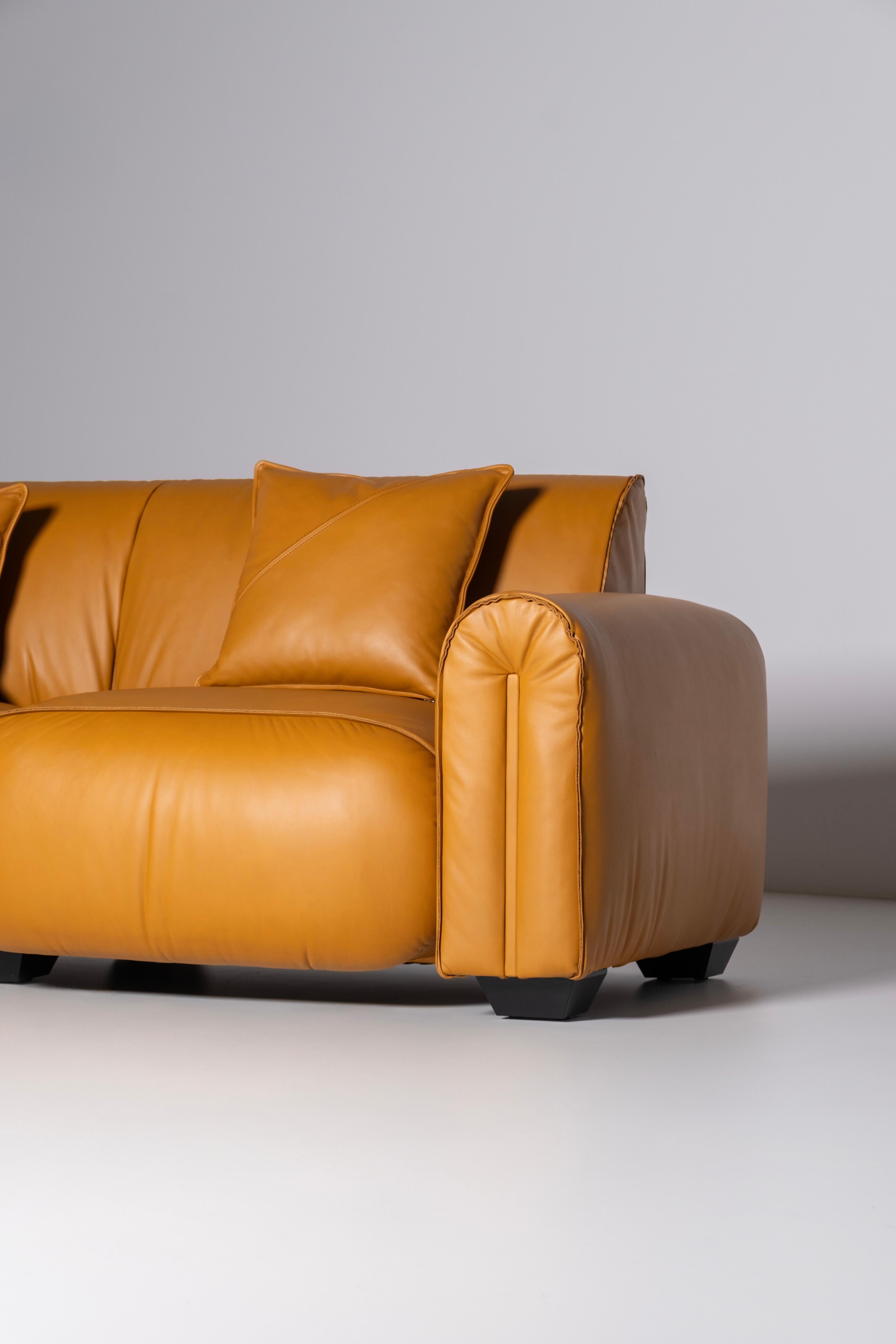 Mid-Century Modern Beijinho Sofa, Camel Italian Leather, Handmade by Greenapple For Sale 9