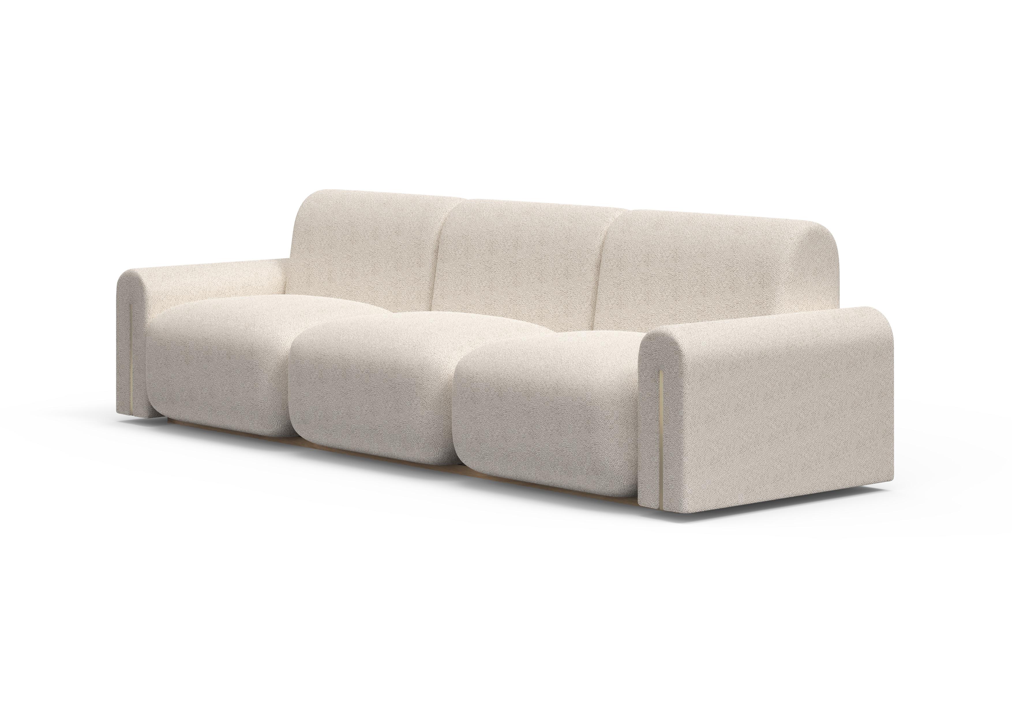 Portuguese Mid-Century Modern Beijinho Sofa, Chenille, Brass, Handmade by Greenapple For Sale