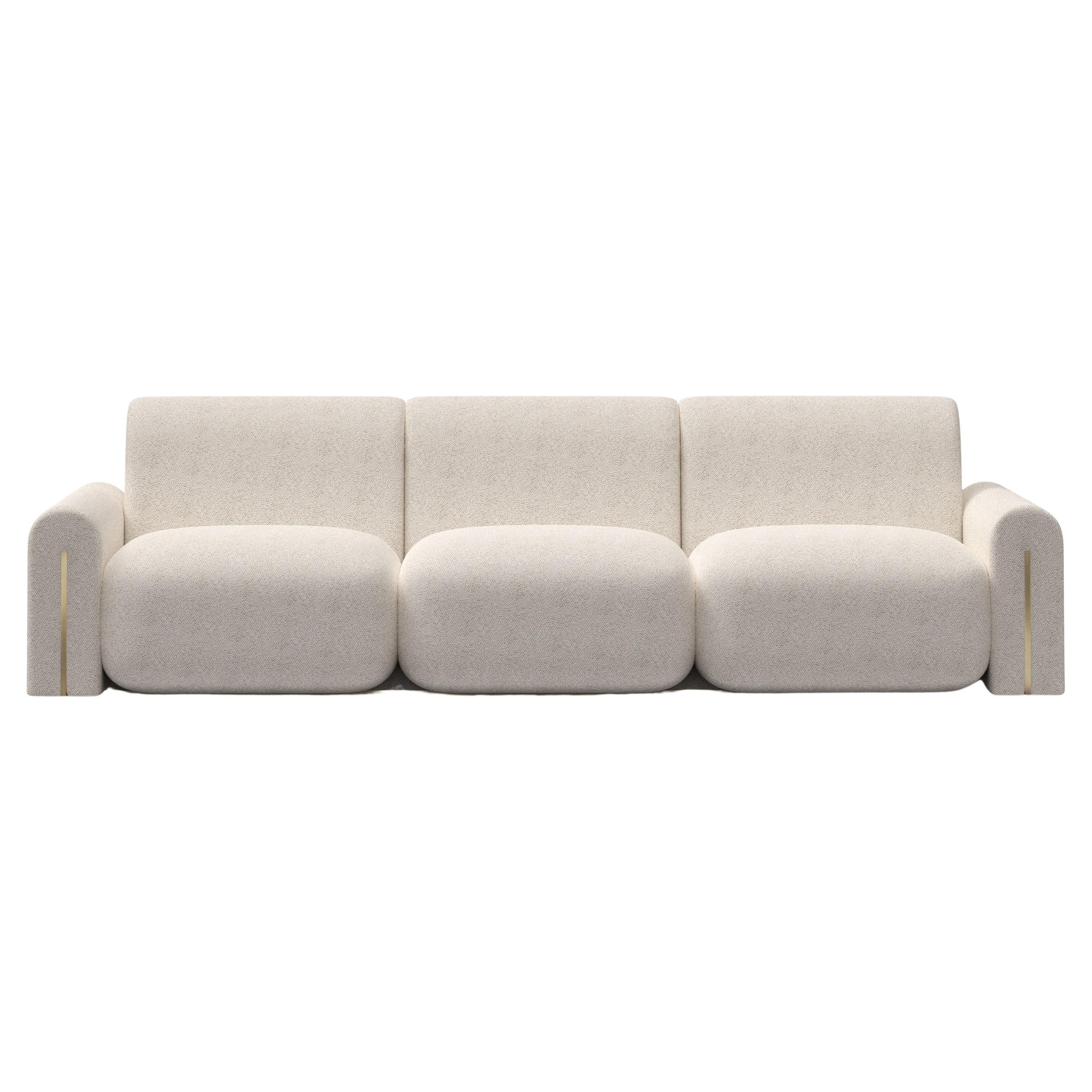 Mid-Century Modern Beijinho Sofa, Chenille, Brass, Handmade by Greenapple For Sale