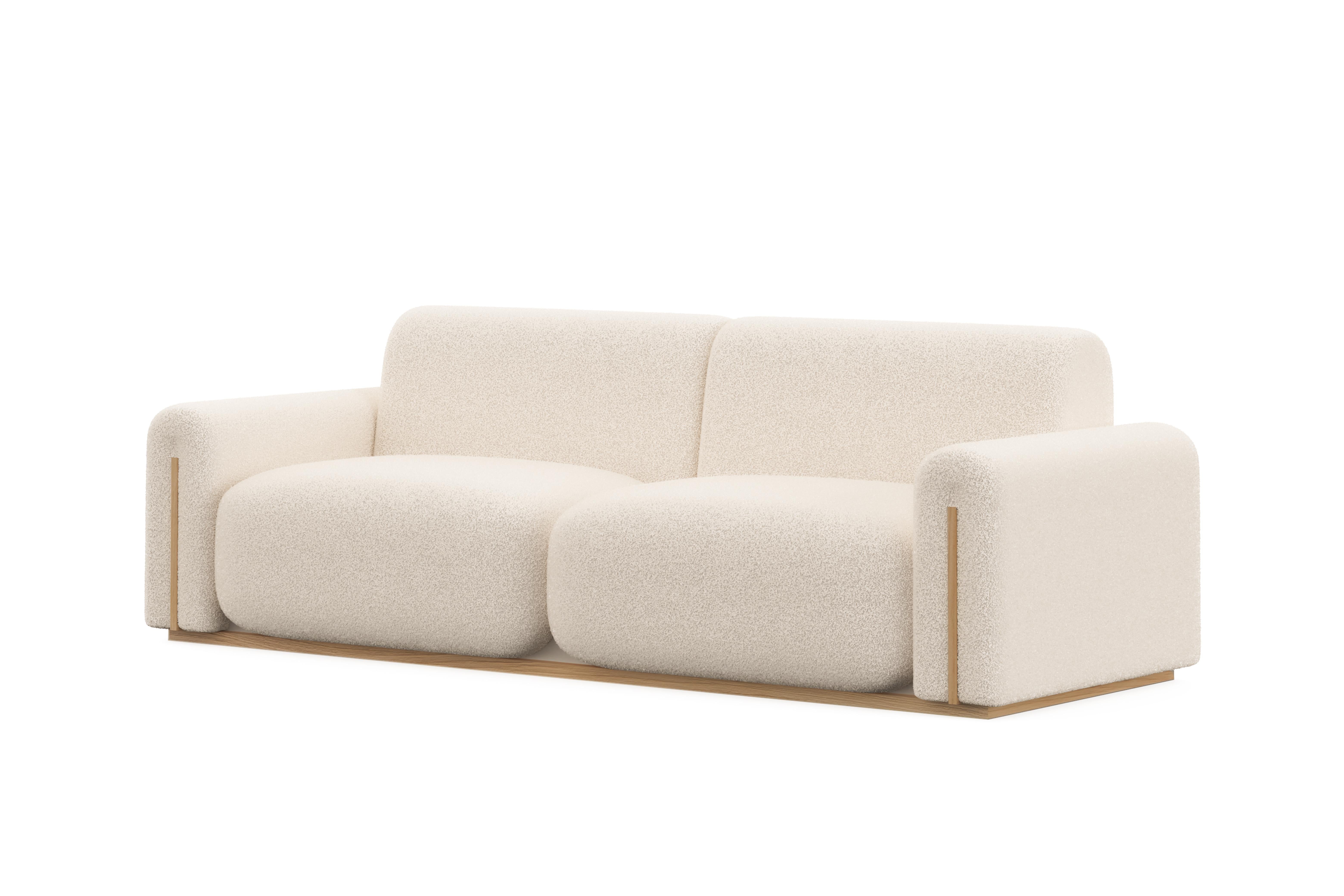 Mid-Century Modern Canapé Modernity Beijinho, Dedar White Bouclé, Handmade by Greenapple en vente