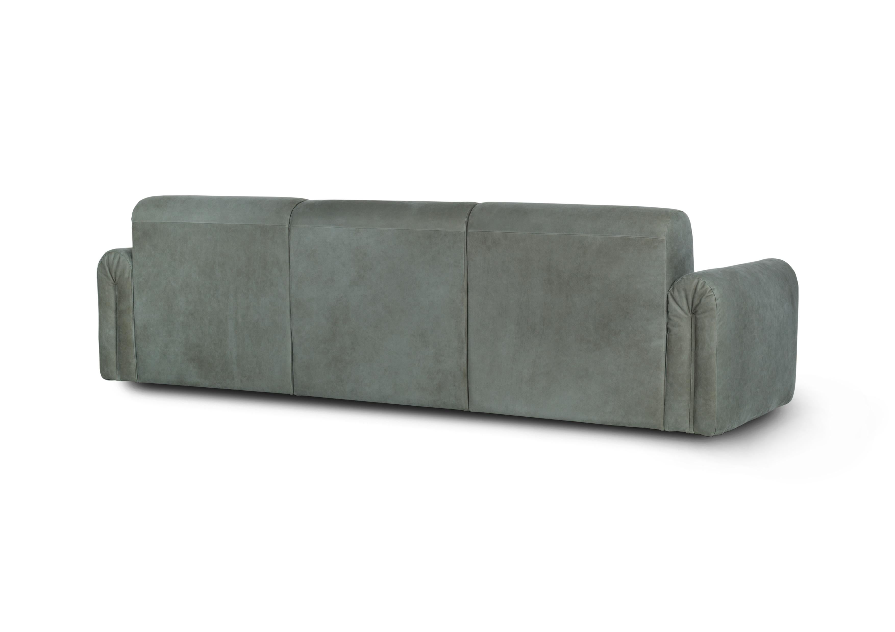 Canapé Beijinho moderne du milieu du siècle, cuir vert olive, fabriqué à la main par Greenapple en vente 6