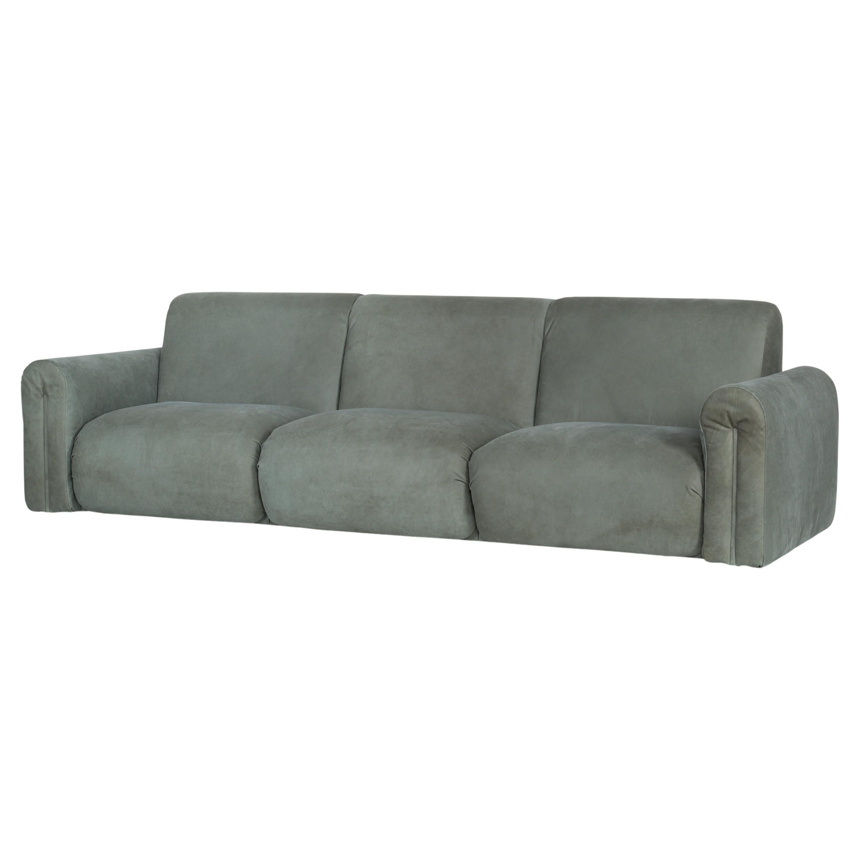 Mid-Century Modern Beijinho Sofa, Olive Green Leather, Handmade by Greenapple