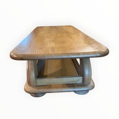 Mid-Century Modern Belgian Brutalist Solid Oak Coffee Table, c. 1970