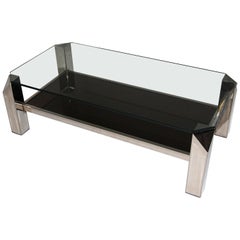 Mid-Century Modern Belgian Coffee Table with Glass Top by Belgo Chrom, 1970s