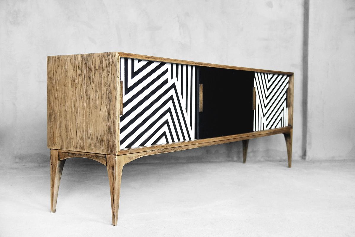 Wood Mid-Century Modern Belgian Sideboard with Pattern, 1960s