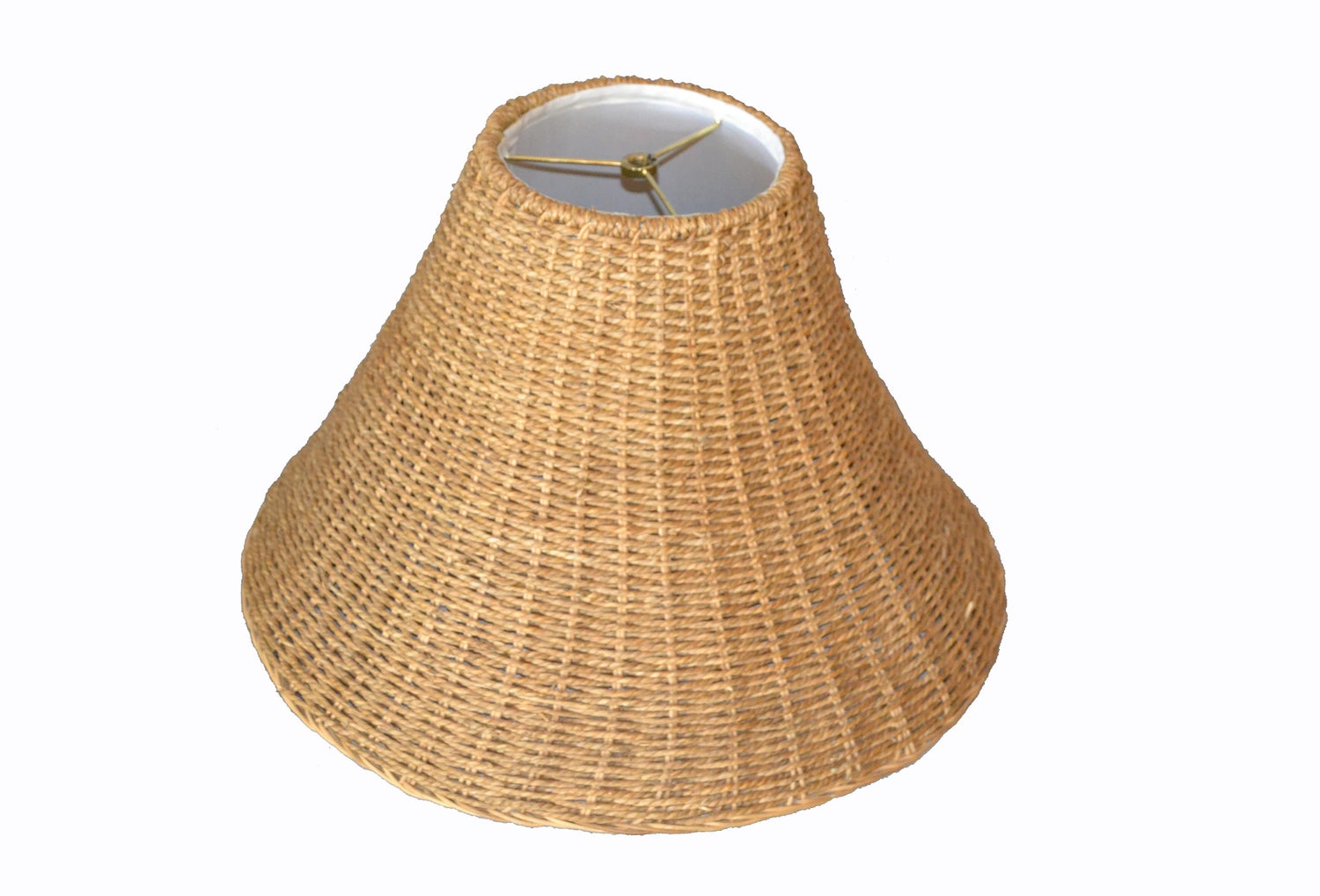 Mid-Century Modern Bell Handwoven Rattan, Wicker White Lined Fabric Lamp  Shade For Sale at 1stDibs