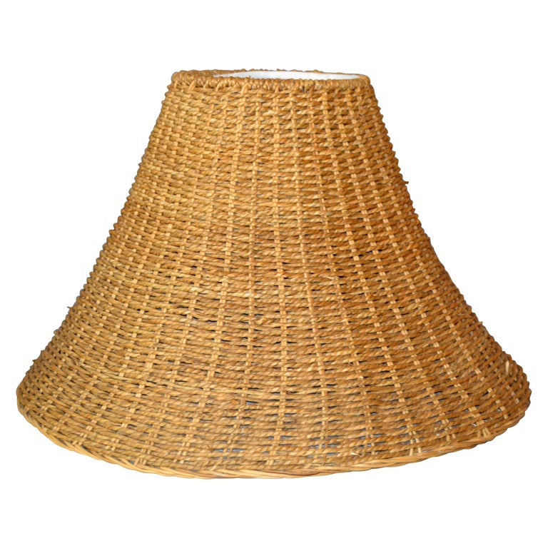 MidCentury Modern Bell Handwoven Rattan, Wicker White Lined Fabric