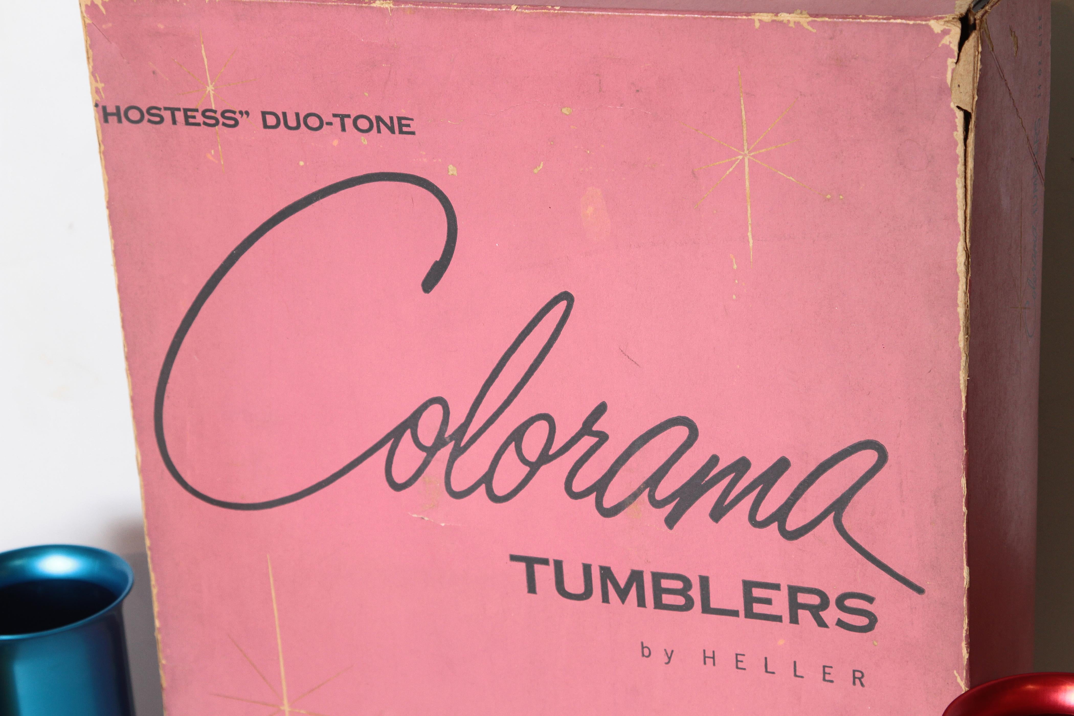 Paper Mid-Century Modern Belle Kogan Anodized Aluminum Tumbler Set, Original Box For Sale