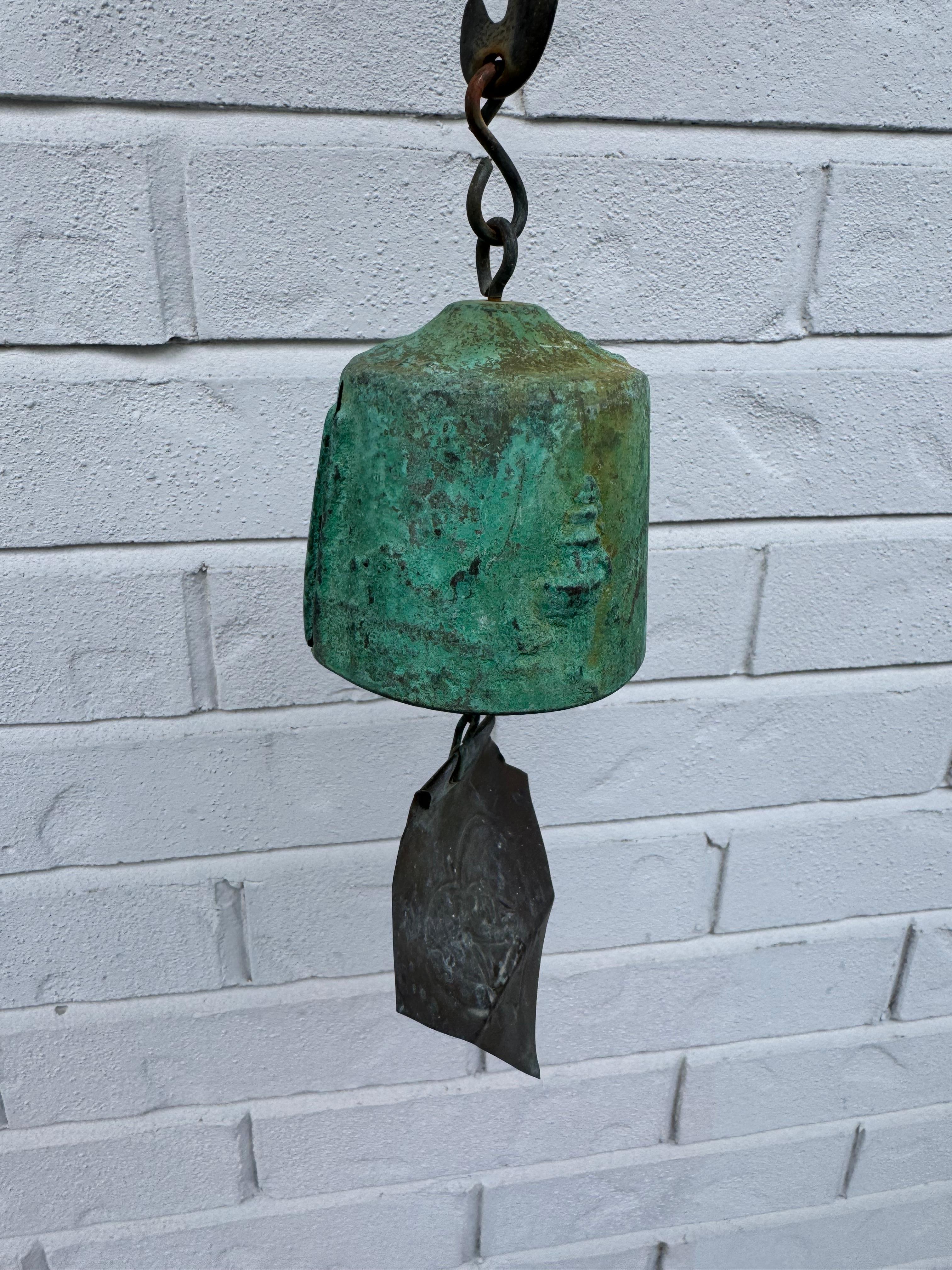 Vintage new old stock cast bronze sculptural wind chime or bell with great patina by 