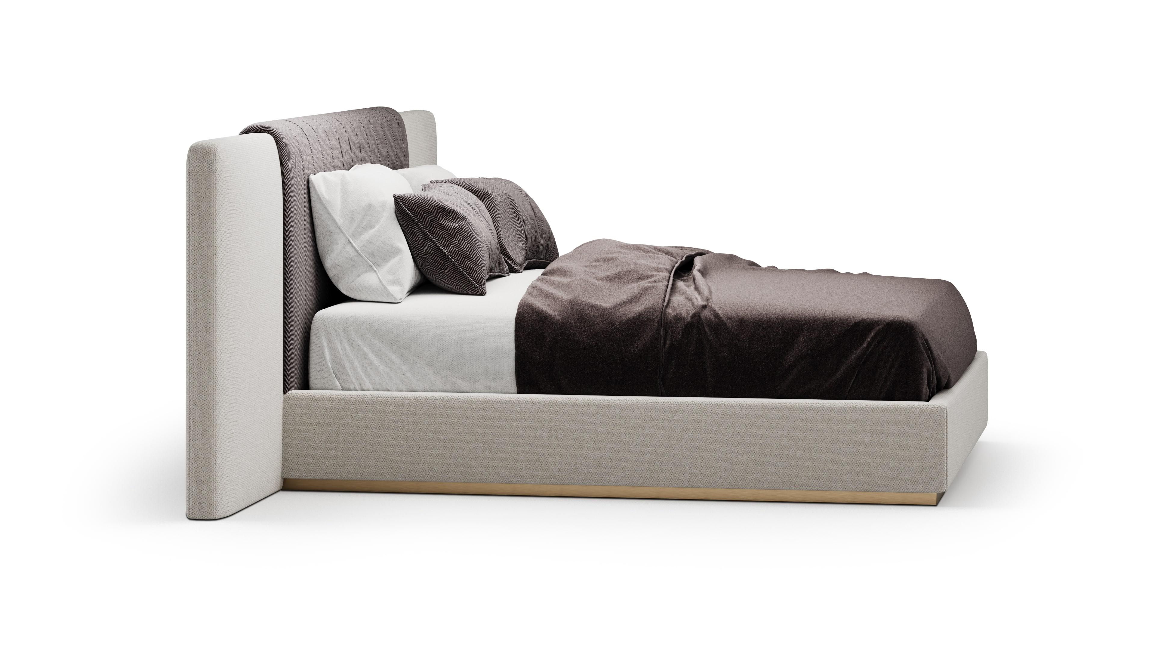 Portuguese Mid-Century Modern Belmont Bed with Integrated Metallic Detail For Sale