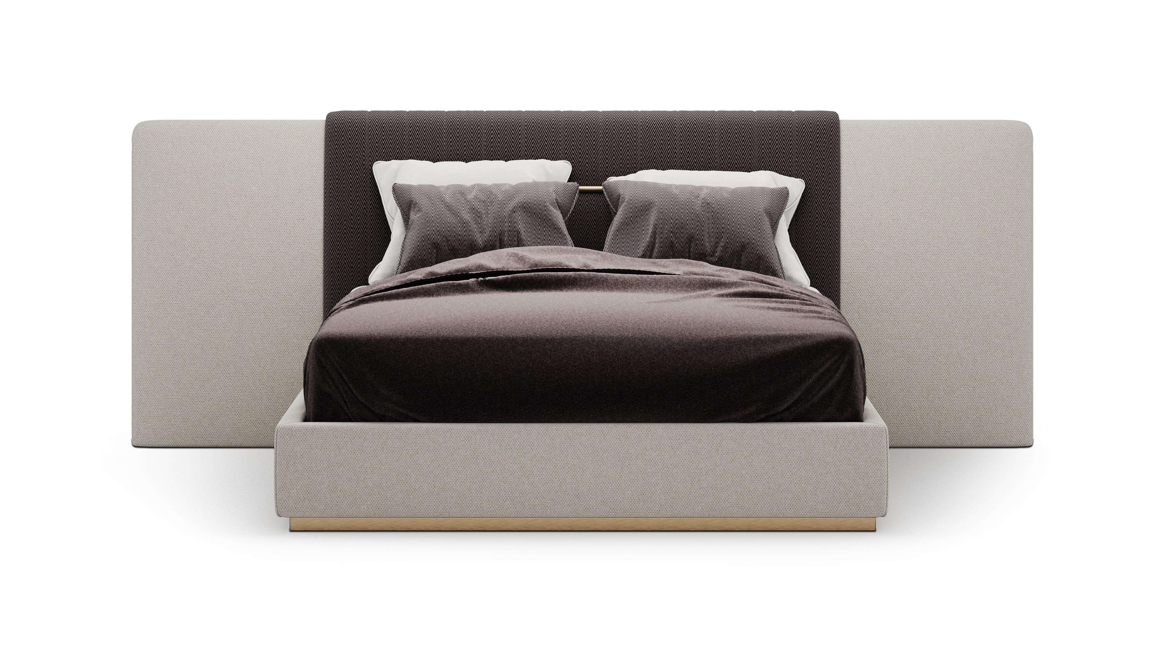 Brushed Mid-Century Modern Belmont Bed with Integrated Metallic Detail For Sale