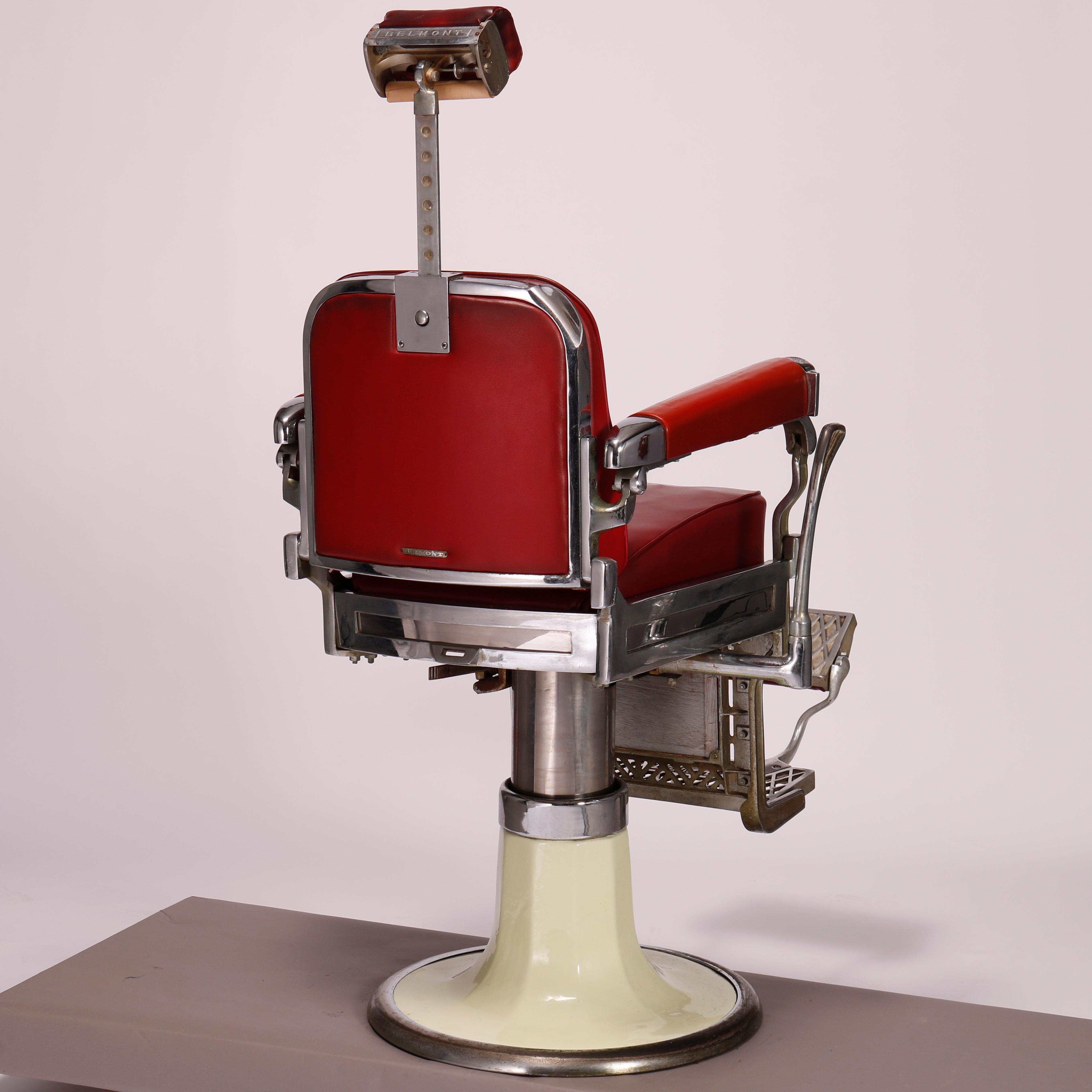 Mid-Century Modern Belmont Commercial Chrome, Enamel & Vinyl Barber Chair c1950s 1