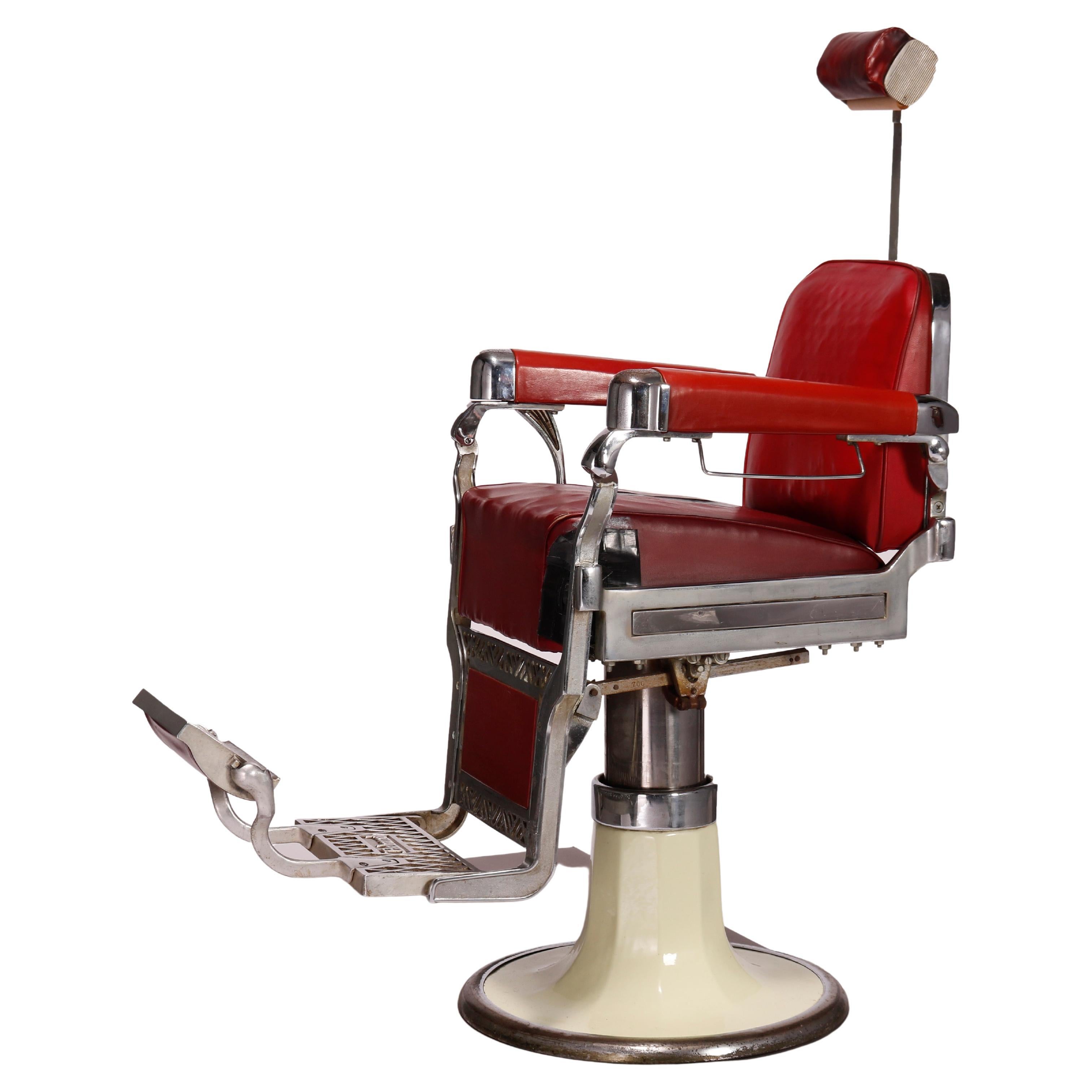 Mid-Century Modern Belmont Commercial Chrome, Enamel & Vinyl Barber Chair c1950s