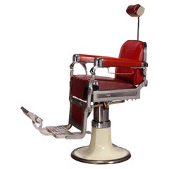 Retro Mid-Century Modern Belmont Commercial Chrome, Enamel & Vinyl Barber Chair c1950s