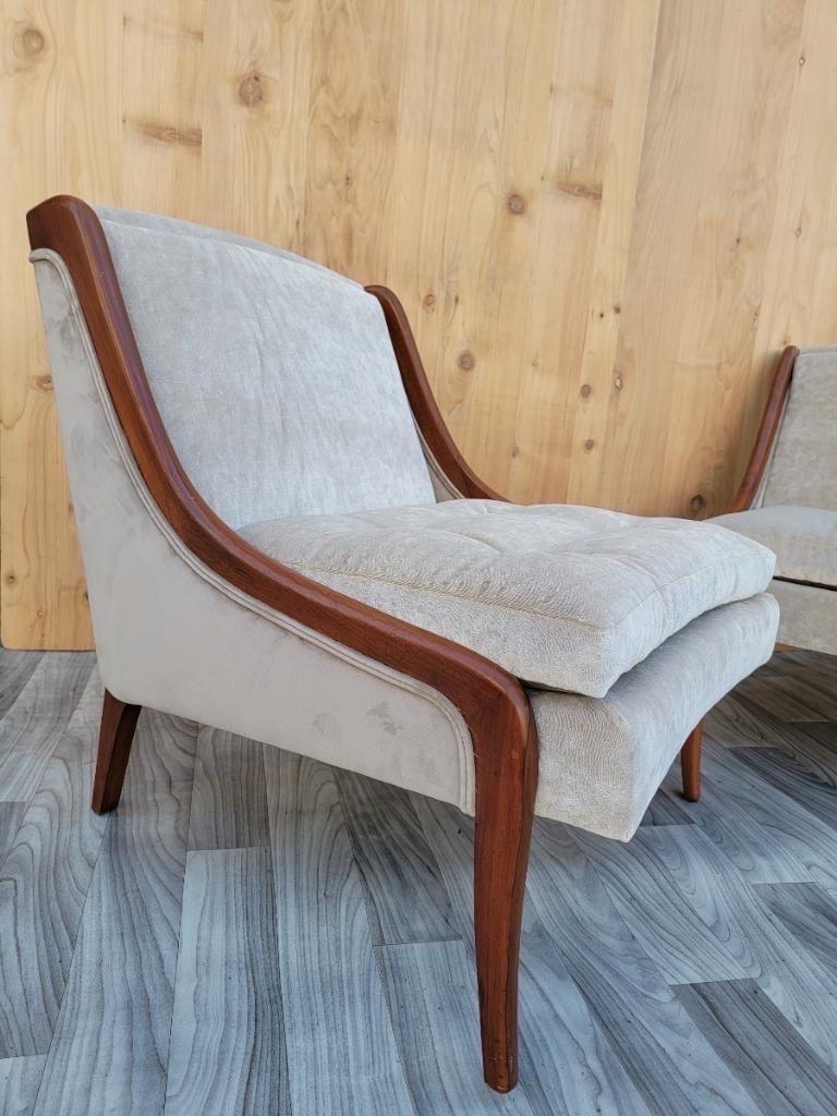 Velvet Mid-Century Modern Ben Seibel Slipper Chairs, Set of 3 For Sale