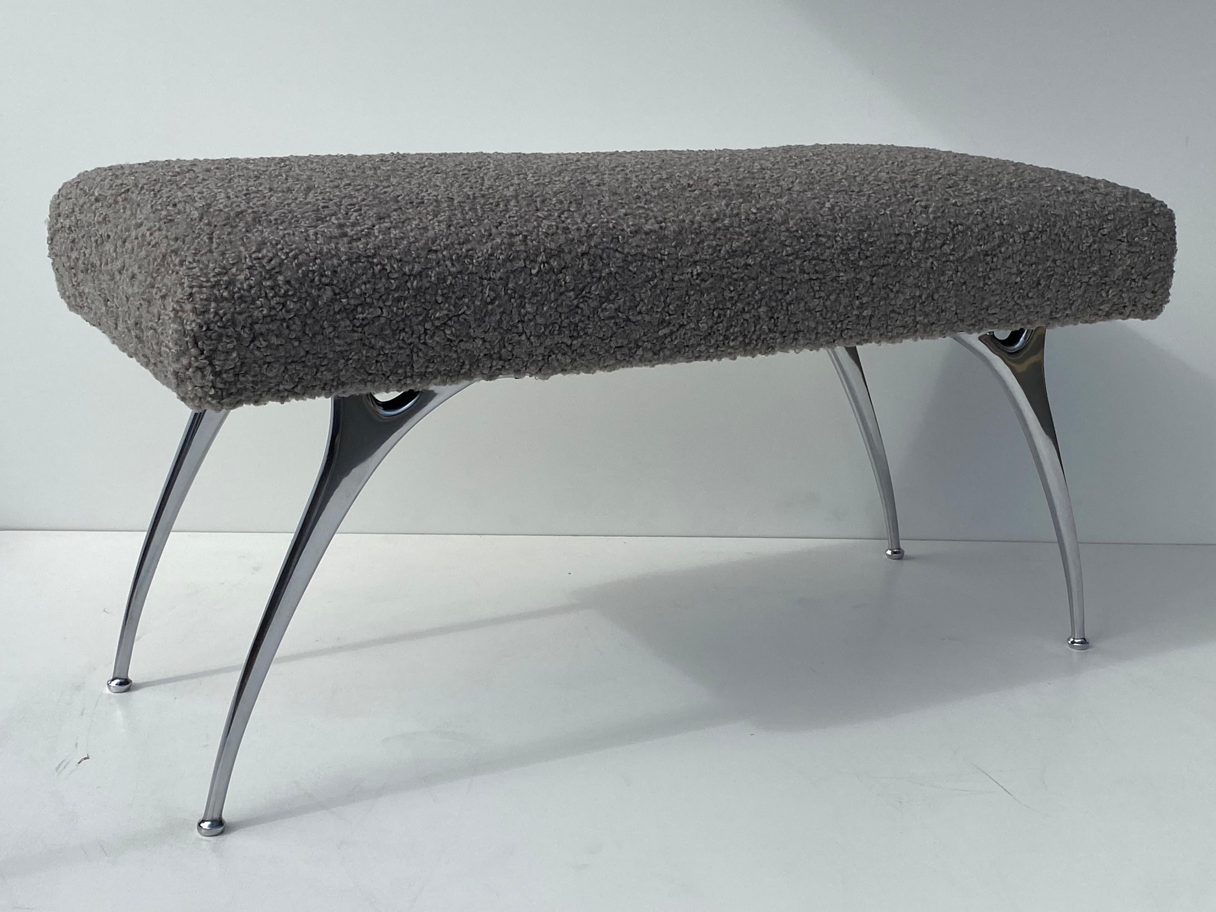 American Mid-Century Modern Bench Upholstered in Boucle  For Sale