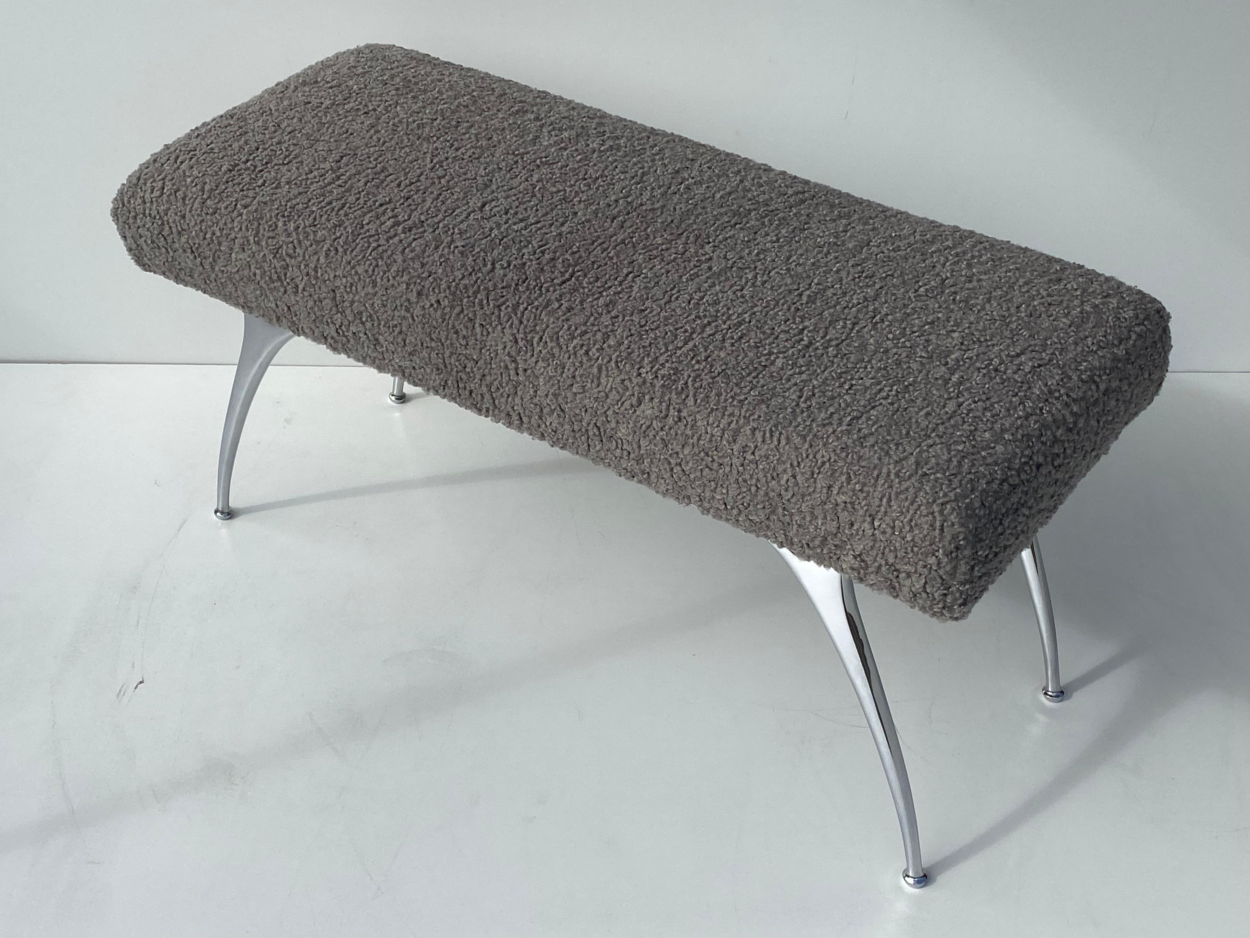 Mid-20th Century Mid-Century Modern Bench Upholstered in Boucle  For Sale