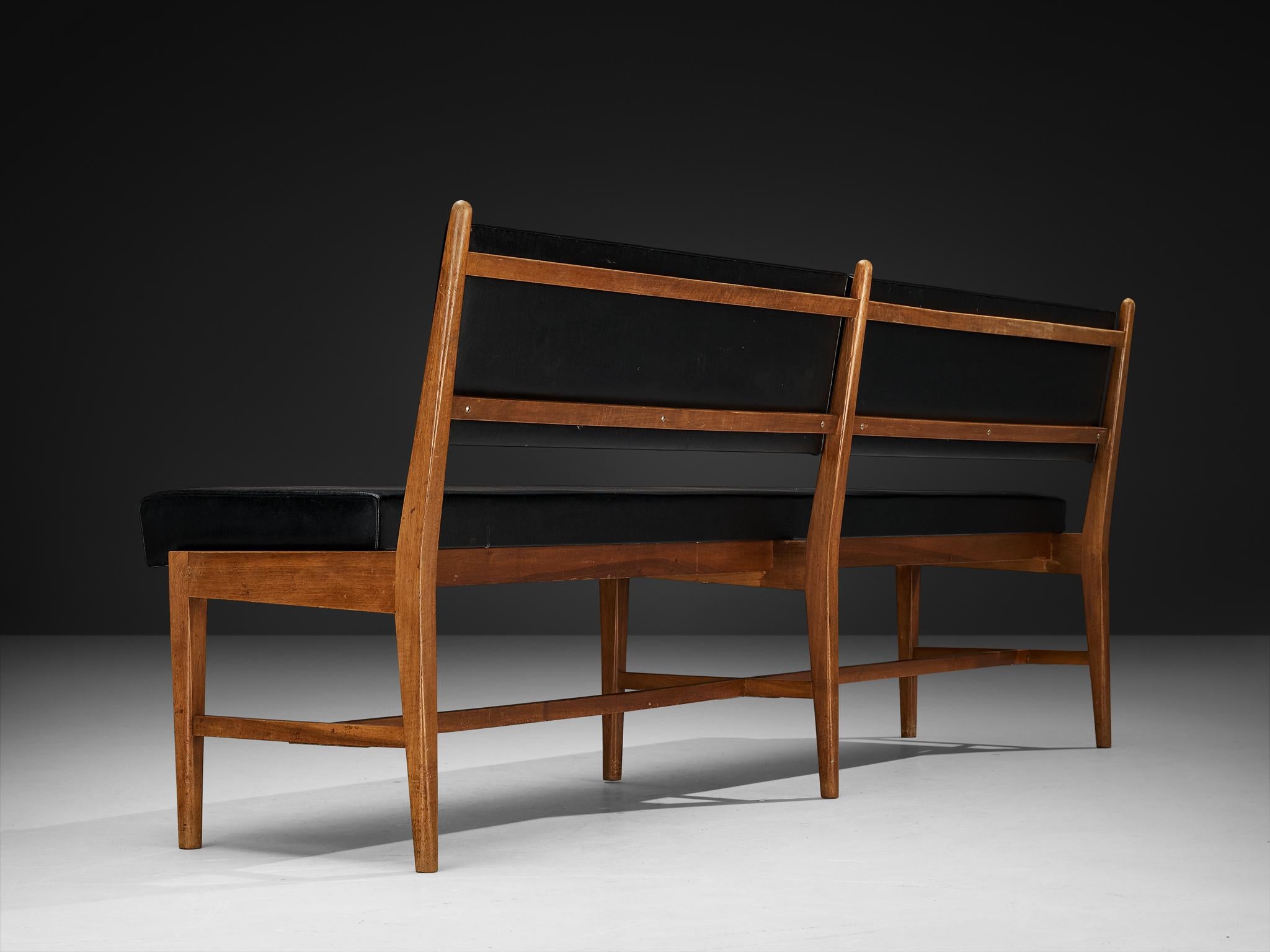 Faux Leather Mid-Century Modern Bench in Walnut For Sale