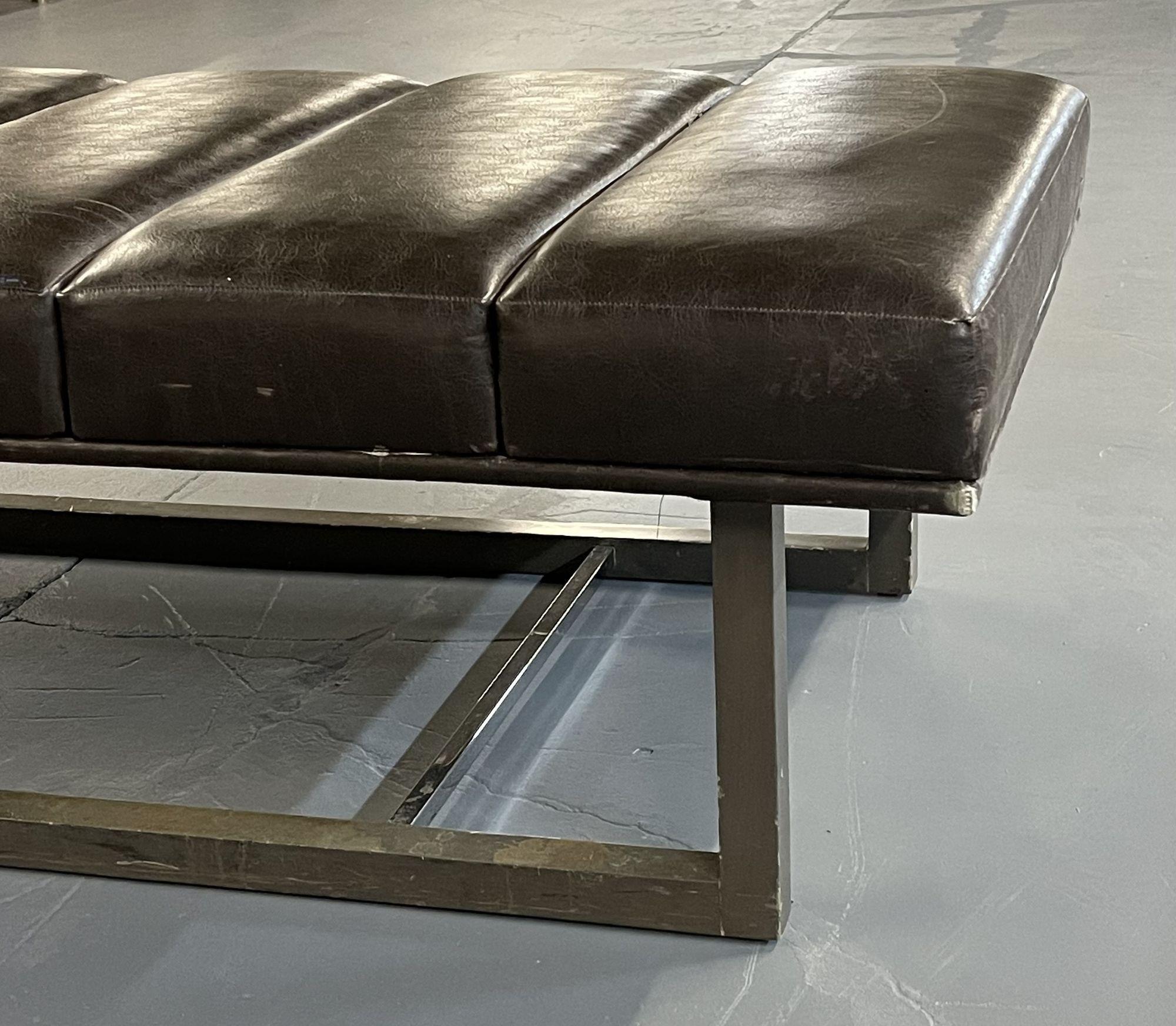 Mid-Century Modern Bench / Ottoman, Leather, Steel For Sale 2