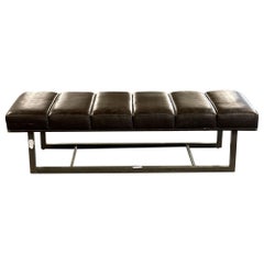 Banc / Pouf moderne du milieu du siècle dernier, cuir, acier