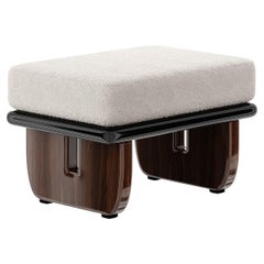 Mid-Century Modern Bench Weißer Boucle-Sitz, schwarz lackiert, glänzende Wanussbeine