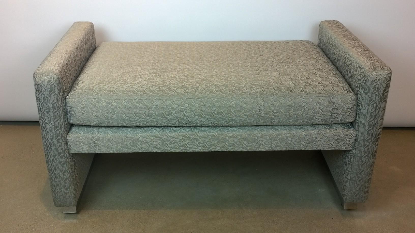 American Milo Baughman Style Newly Upholstered in Aqua Blue Copper Bench Chrome Base For Sale
