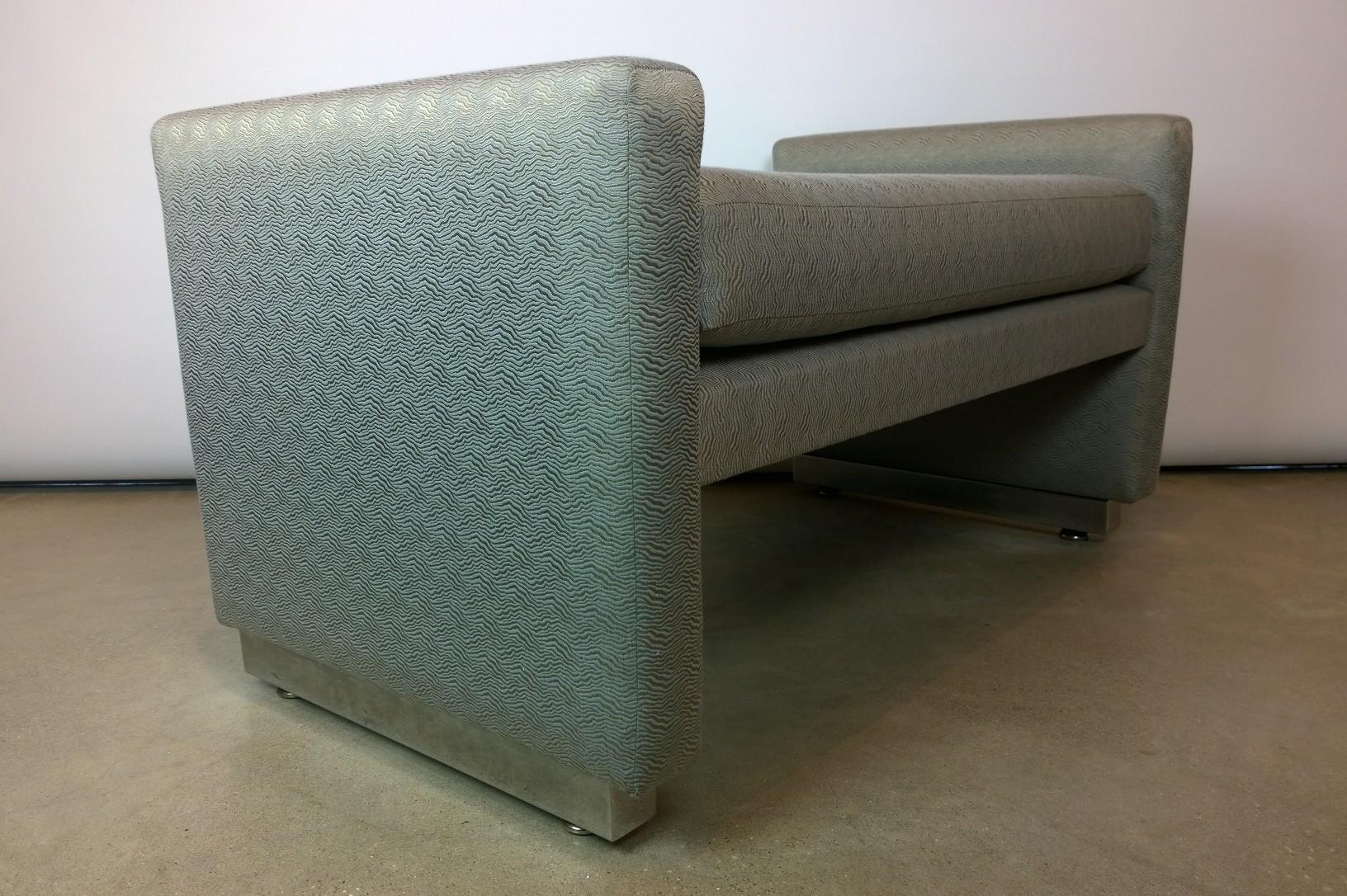 20th Century Milo Baughman Style Newly Upholstered in Aqua Blue Copper Bench Chrome Base For Sale