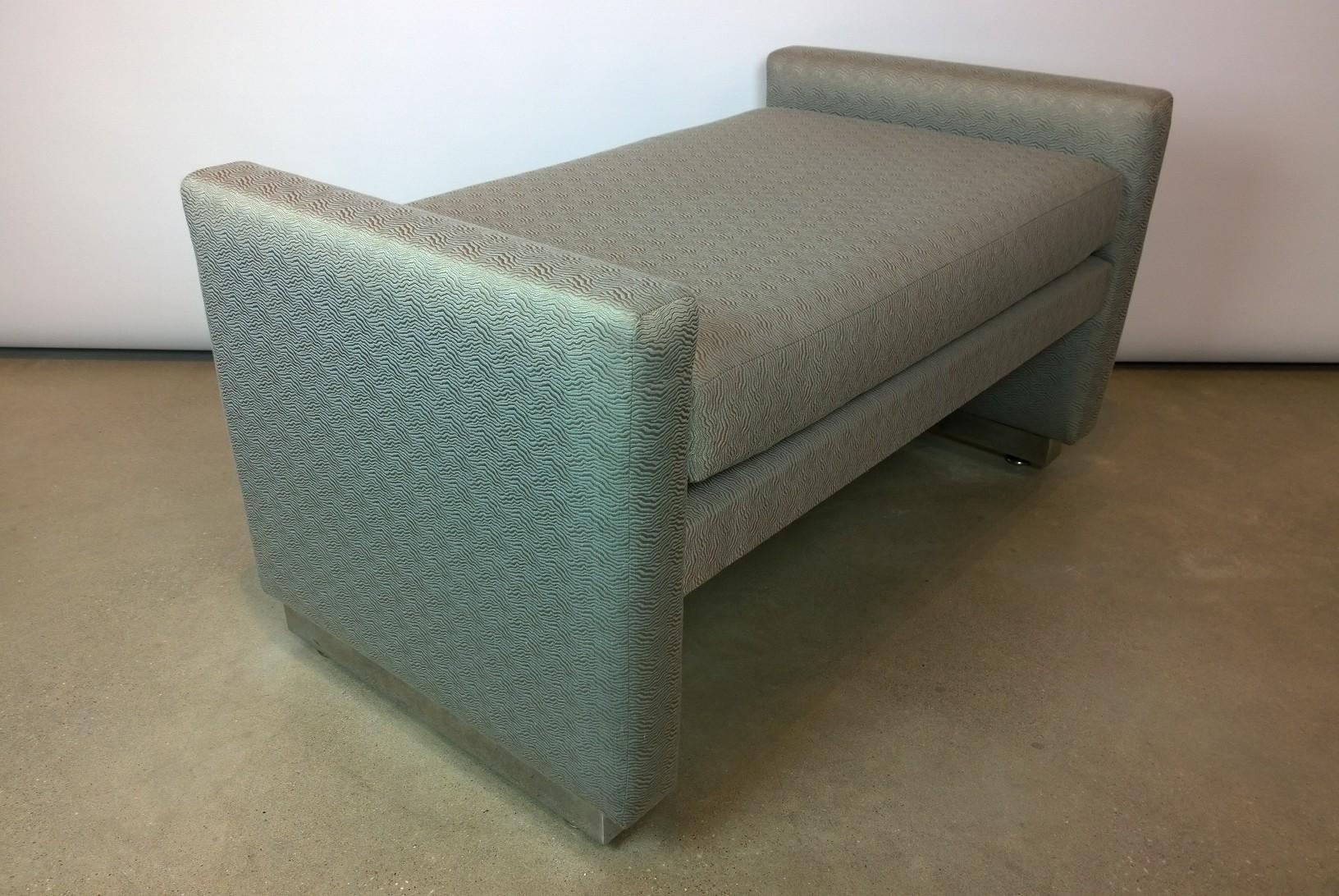 Fabric Milo Baughman Style Newly Upholstered in Aqua Blue Copper Bench Chrome Base For Sale