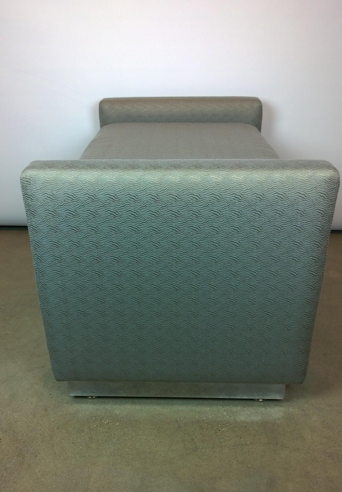 Milo Baughman Style Newly Upholstered in Aqua Blue Copper Bench Chrome Base For Sale 3