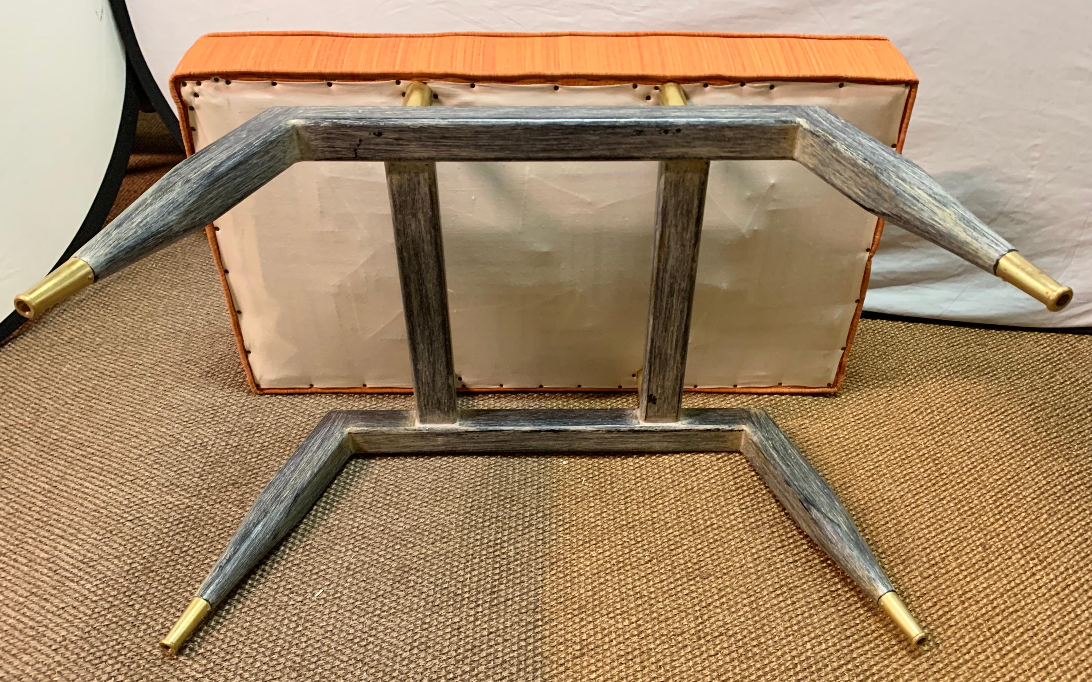 Mid-Century Modern Bench with Wood Base and Brass Supports 6