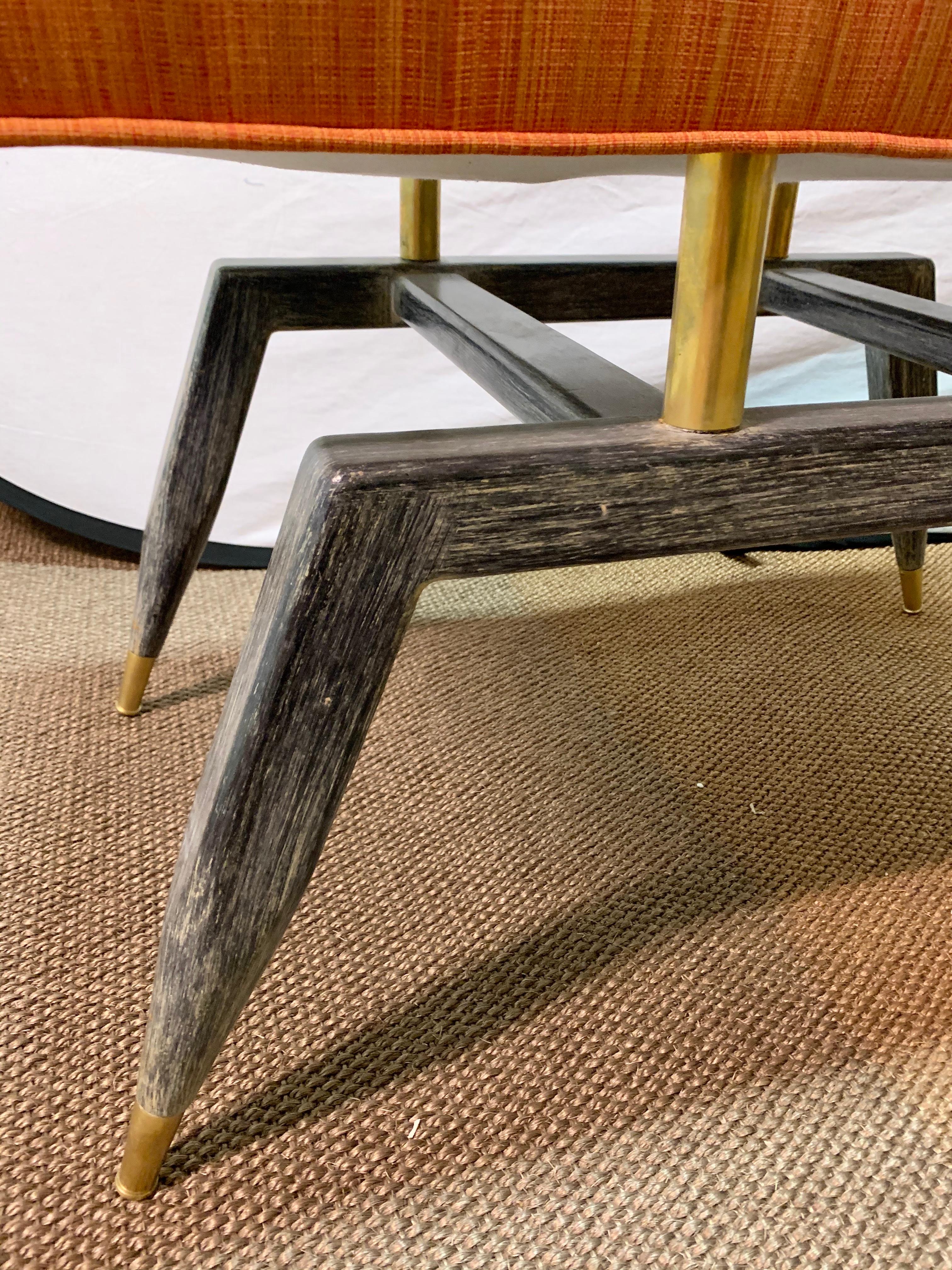 Mid-Century Modern Bench with Wood Base and Brass Supports 2