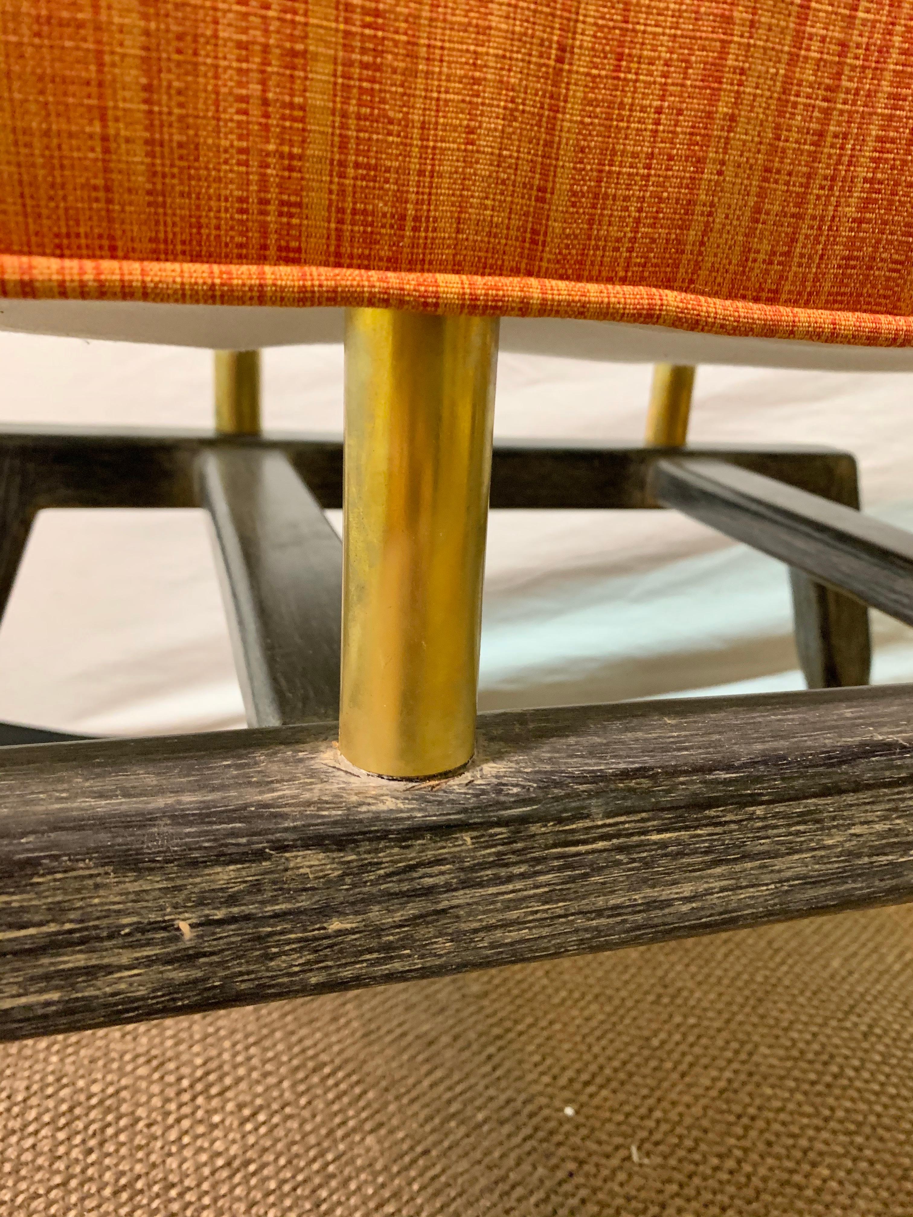 Mid-Century Modern Bench with Wood Base and Brass Supports 3