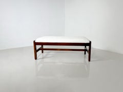 Mid-Century Modern Bench, Wood and White Boucle Fabric, Italy, 1960s