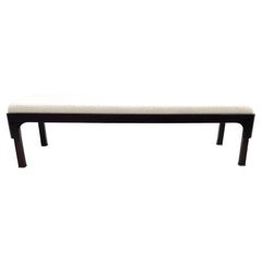 Mid-Century Modern Bench, Wood and White Bouclé Fabric, Italy, 1960s